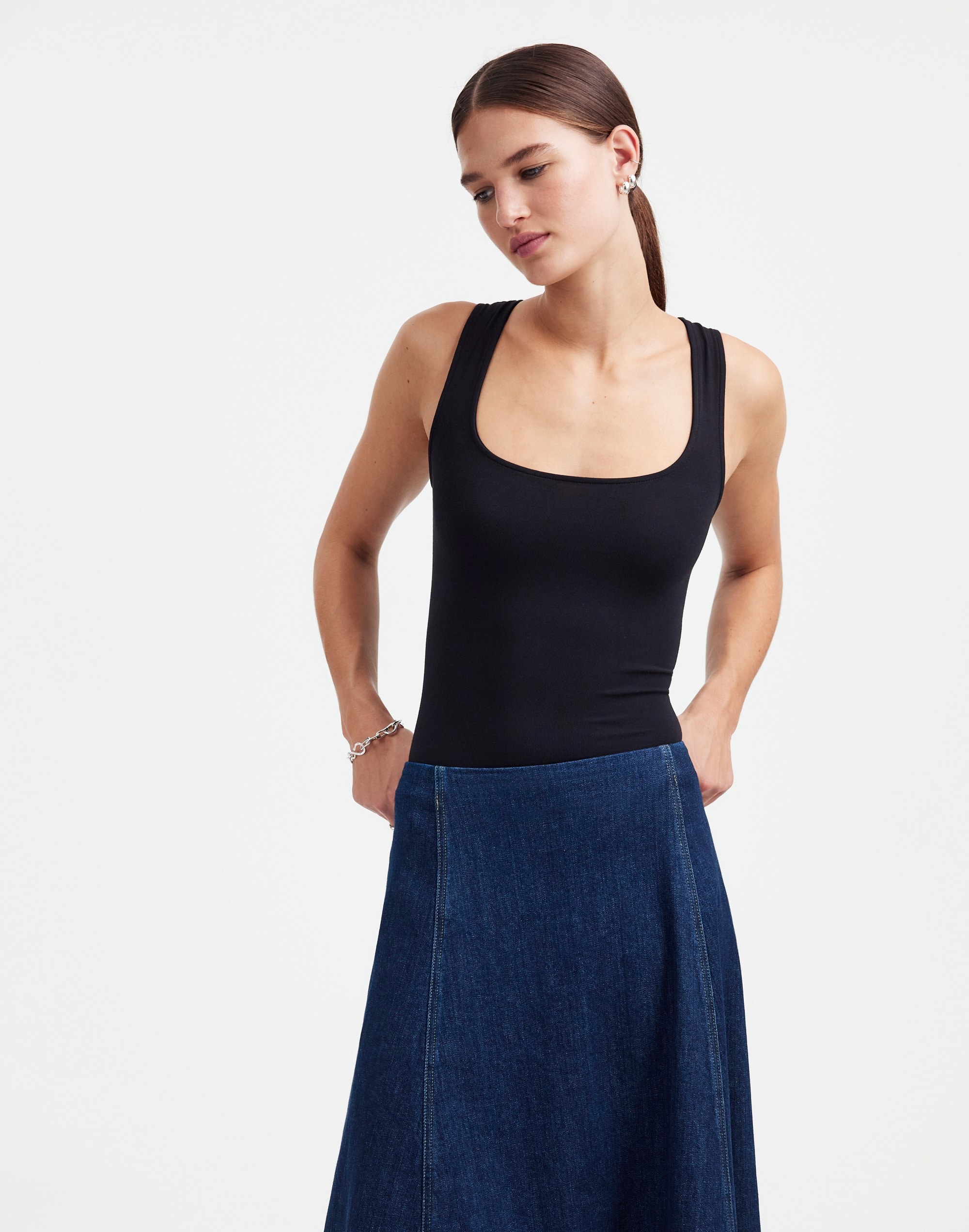 Alexa Chung for Madewell Denim Flare Midi Skirt Pellson Wash |