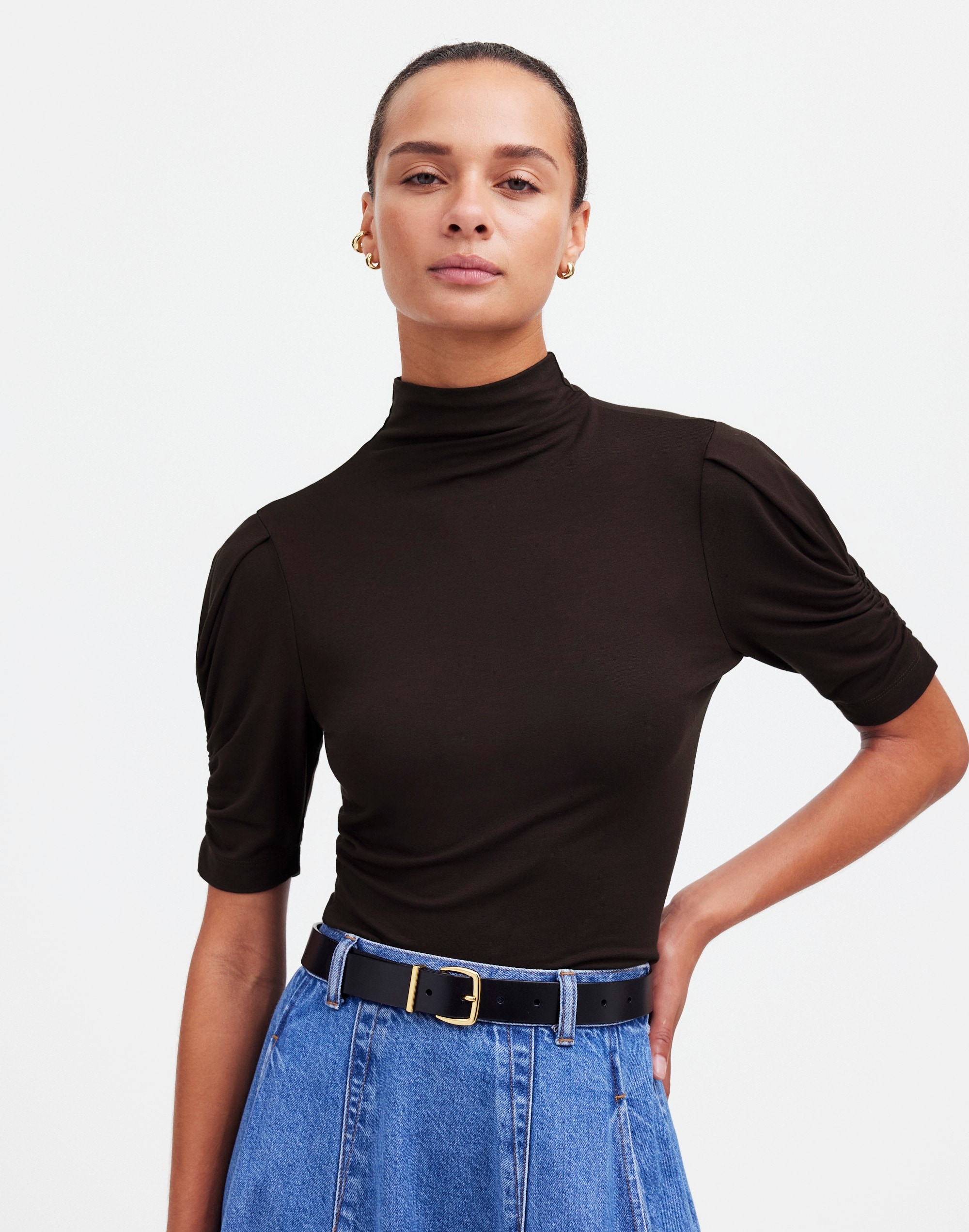 Drapey Puff-Sleeve Mockneck Top | Madewell