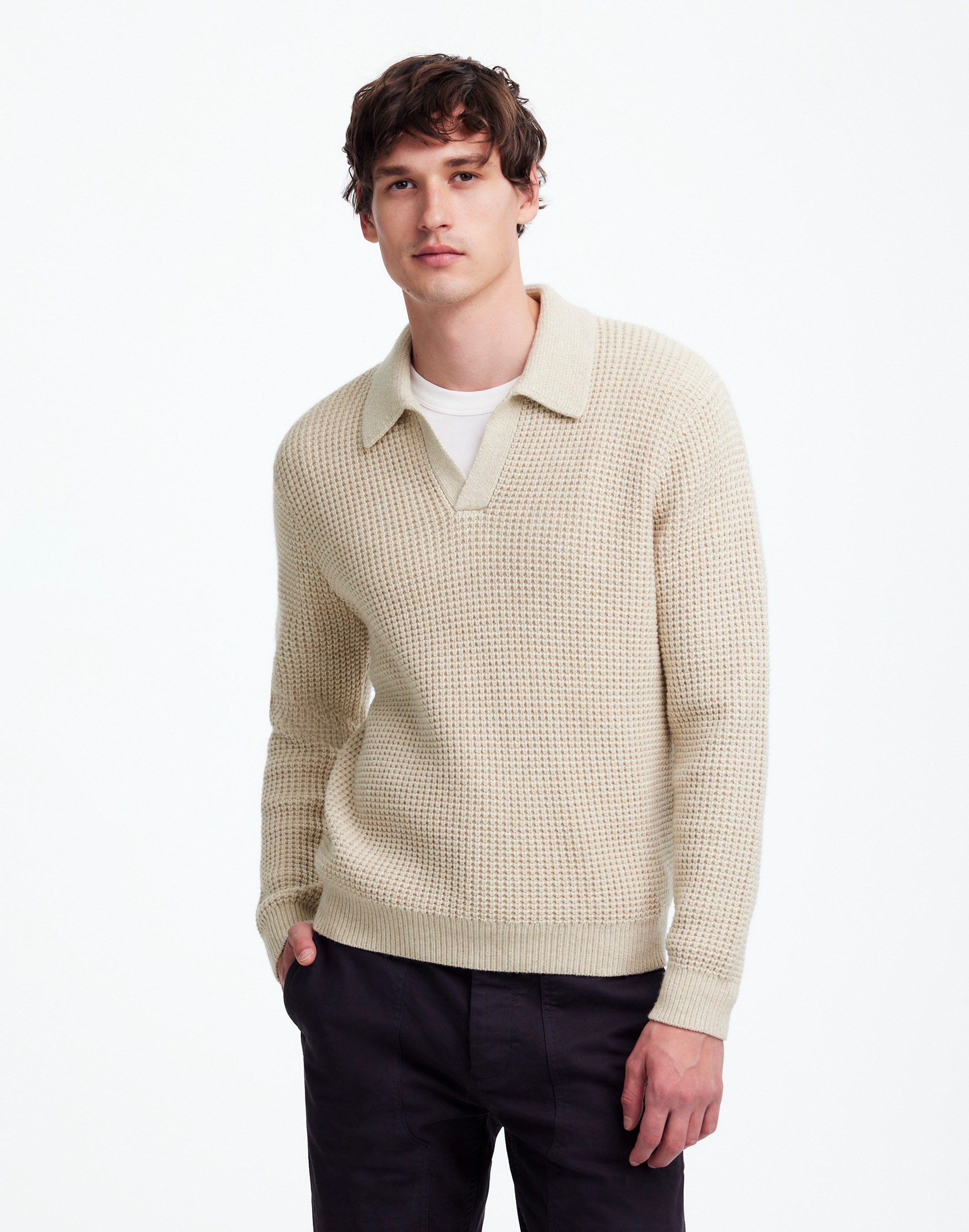 Johnny-Collar Sweater Polo Shirt Waffle Knit | Madewell