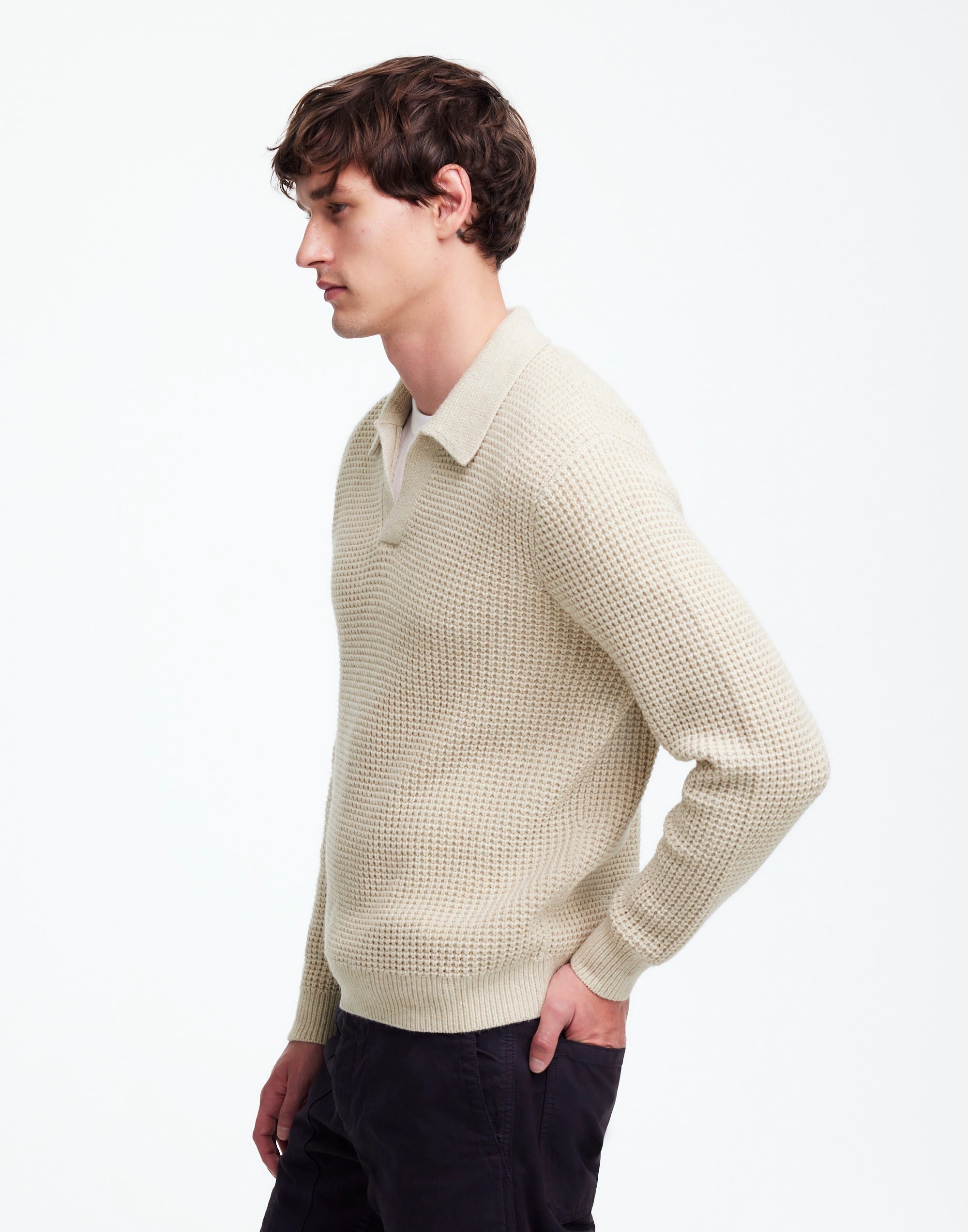 Johnny-Collar Sweater Polo Shirt Waffle Knit | Madewell