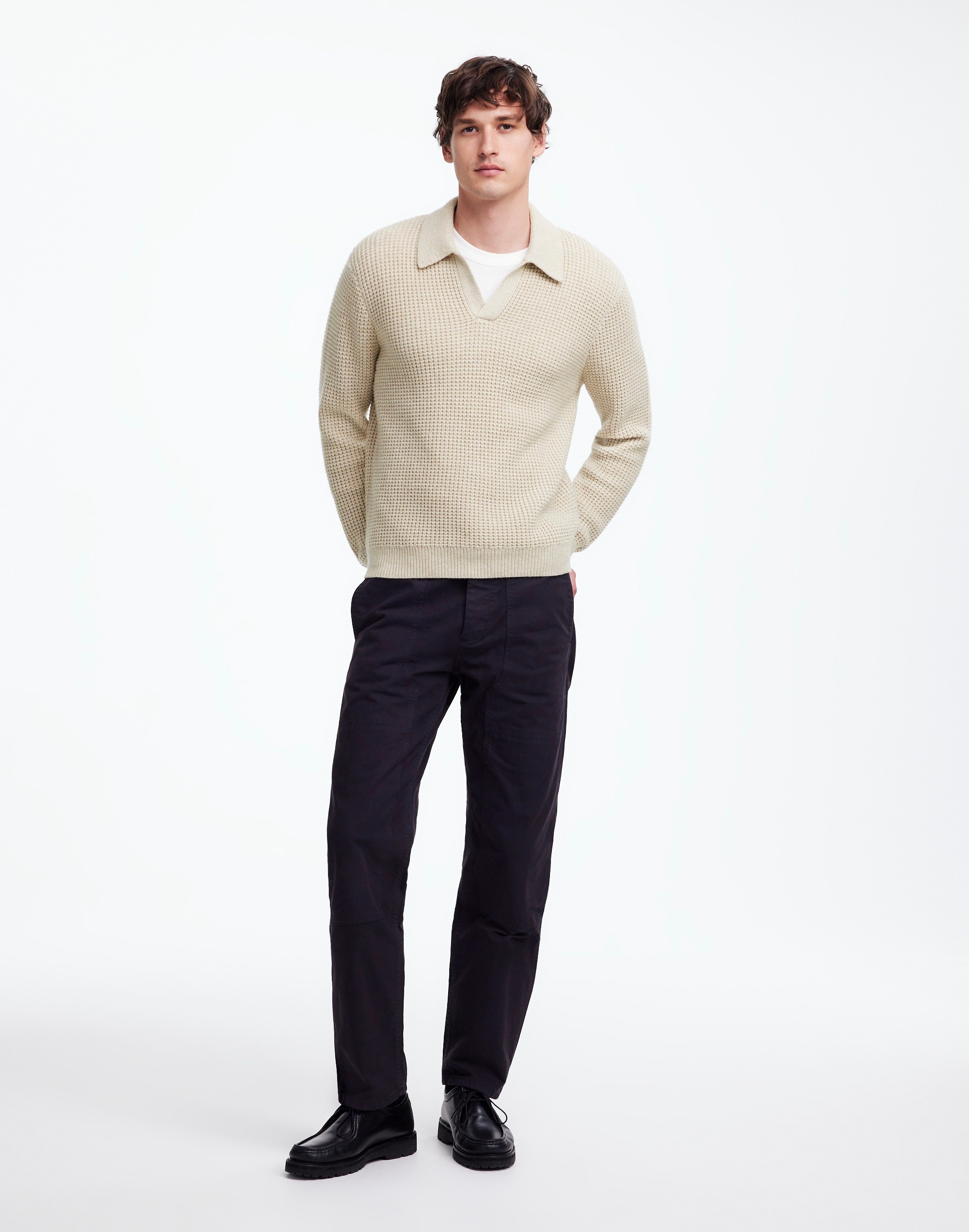 Johnny-Collar Sweater Polo Shirt Waffle Knit | Madewell