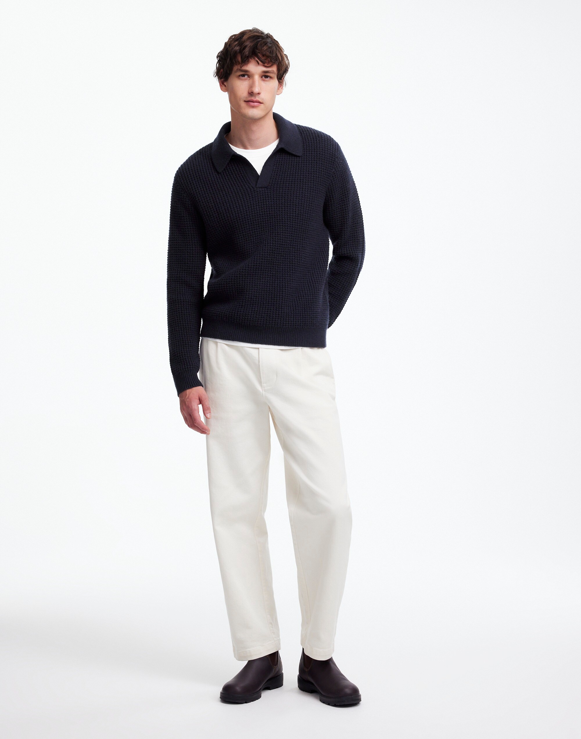 Johnny-Collar Sweater Polo Shirt Waffle Knit | Madewell