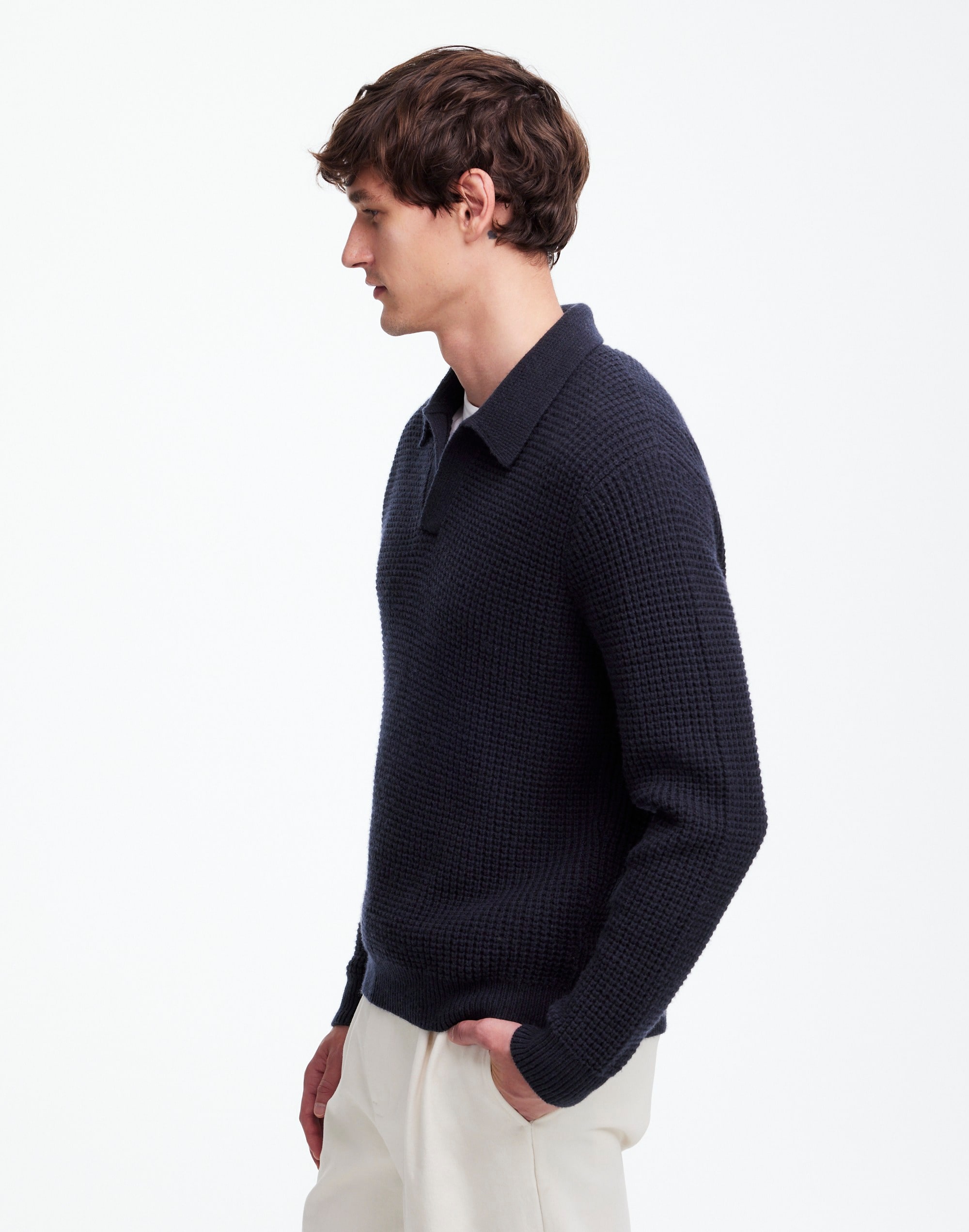 Johnny-Collar Sweater Polo Shirt Waffle Knit | Madewell