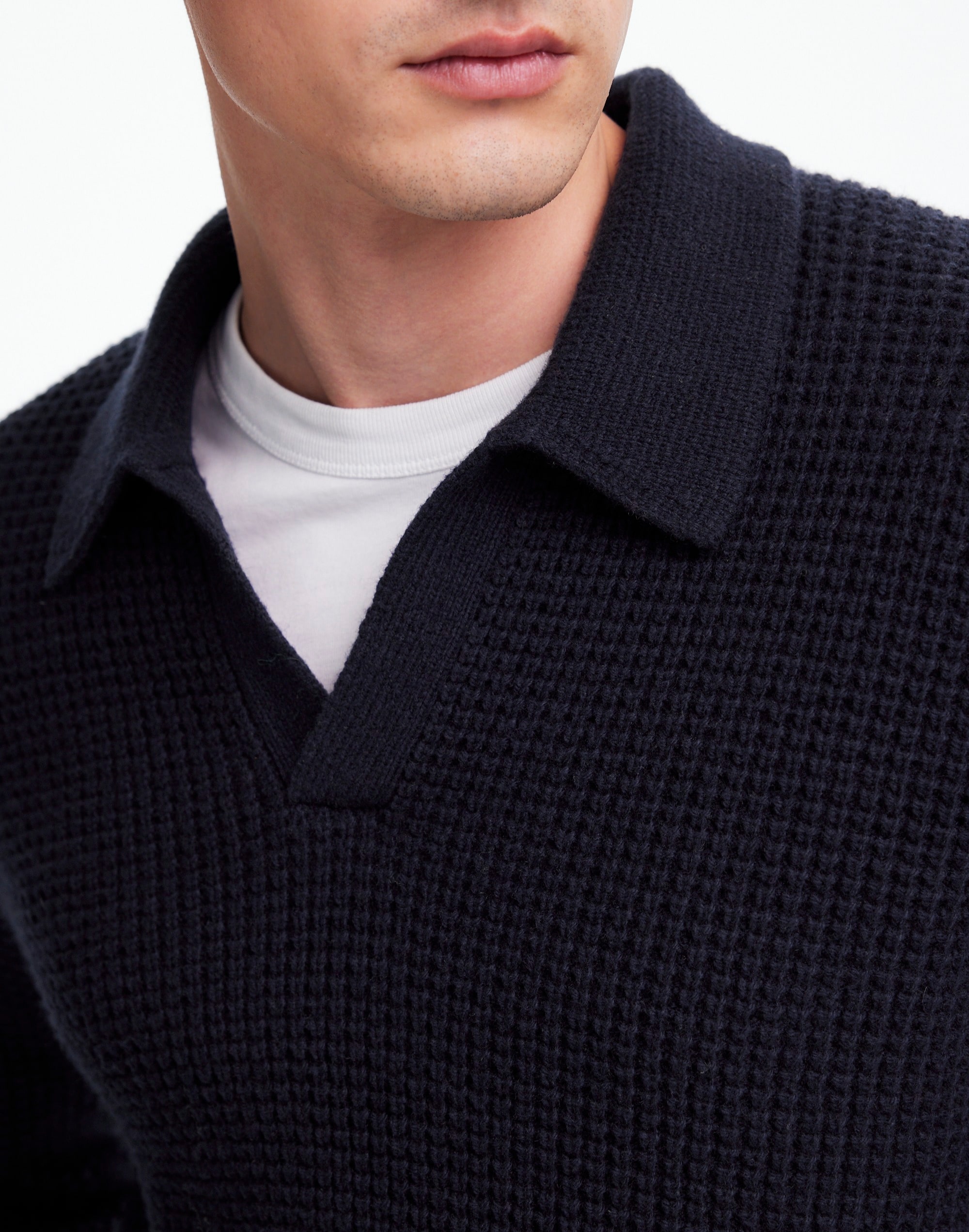 Johnny-Collar Sweater Polo Shirt Waffle Knit | Madewell