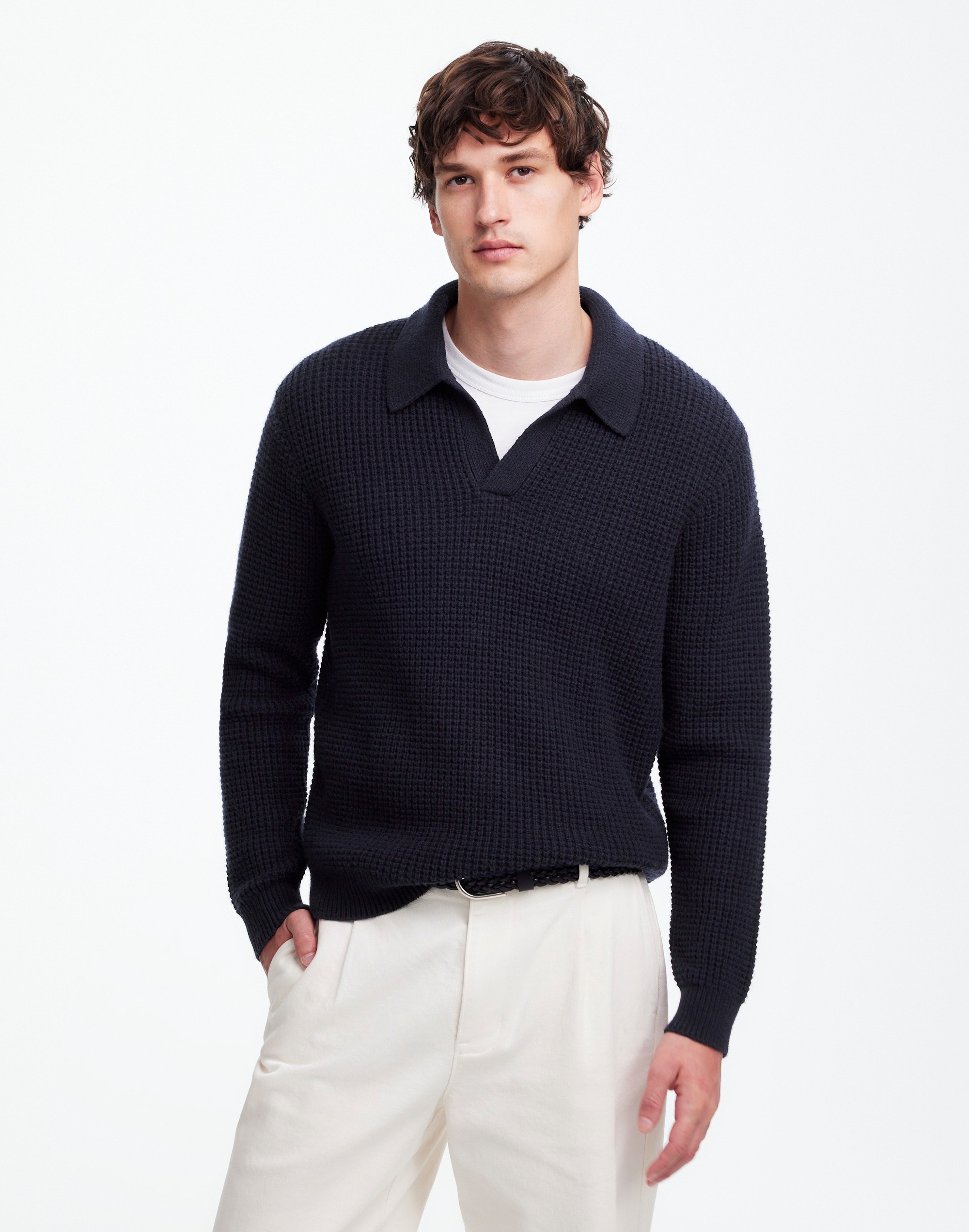 Johnny-Collar Sweater Polo Shirt Waffle Knit | Madewell