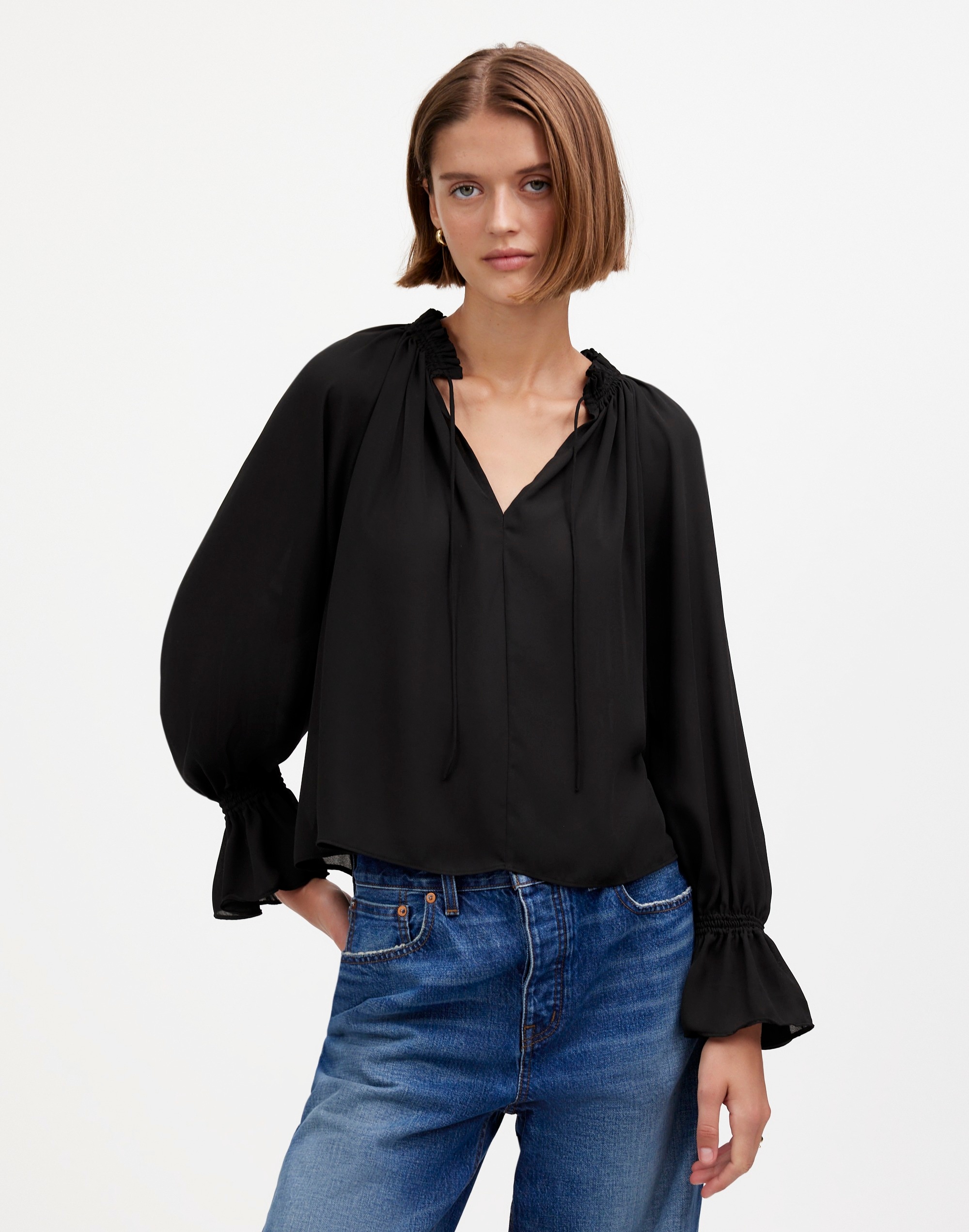 Long-Sleeve Tie-Neck Top | Madewell