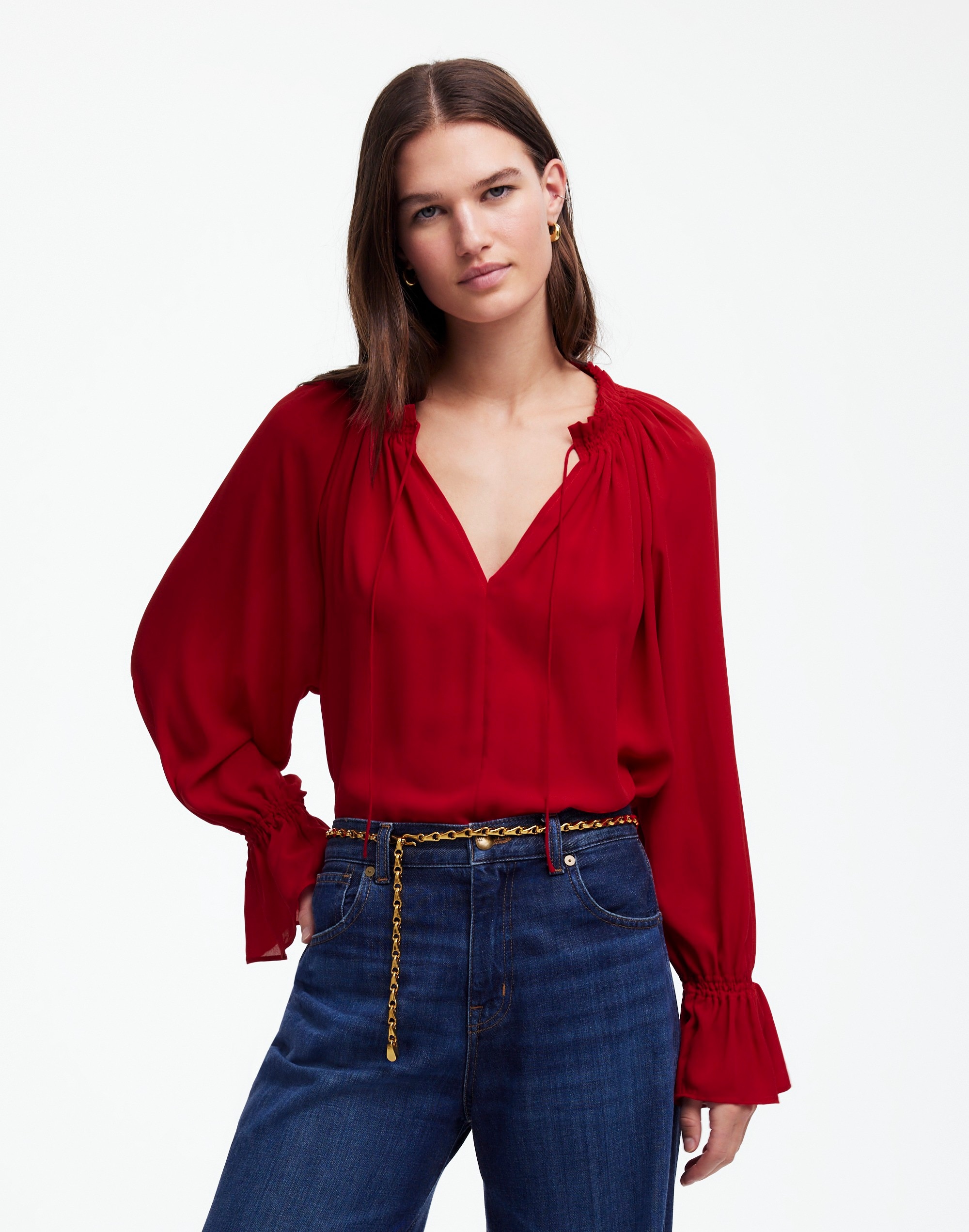 Long-Sleeve Tie-Neck Top | Madewell