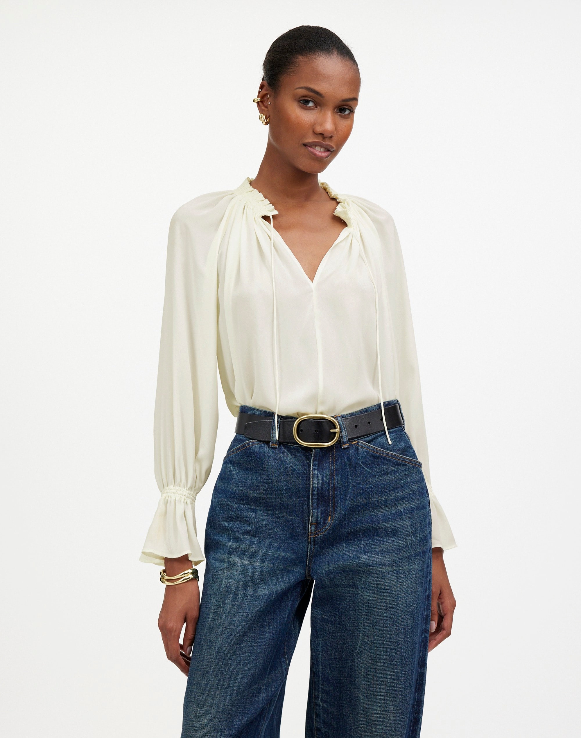 Long-Sleeve Tie-Neck Top | Madewell