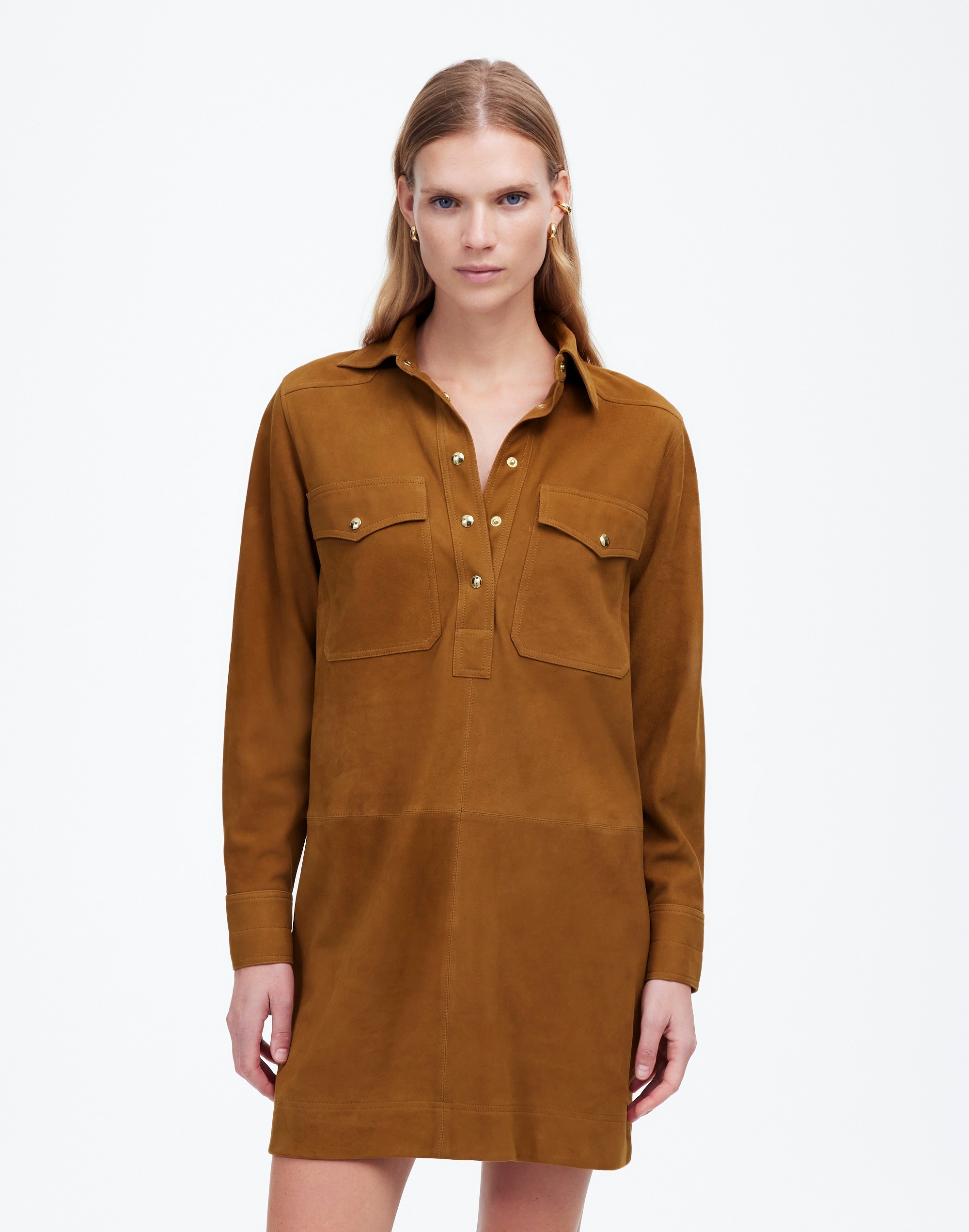 Button-Up Mini Shirtdress Suede | Madewell