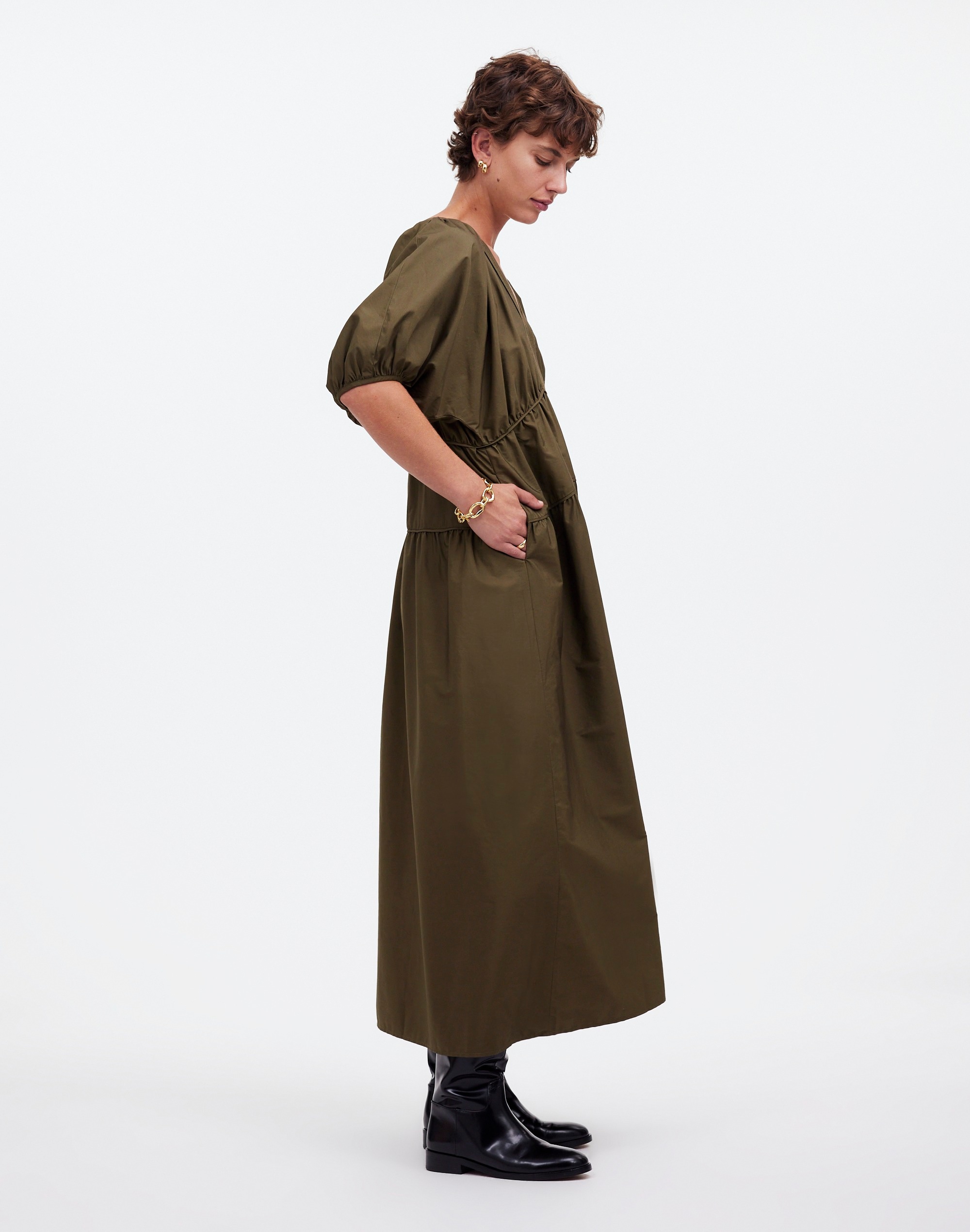 Puff-Sleeve Midi Dress Poplin | Madewell