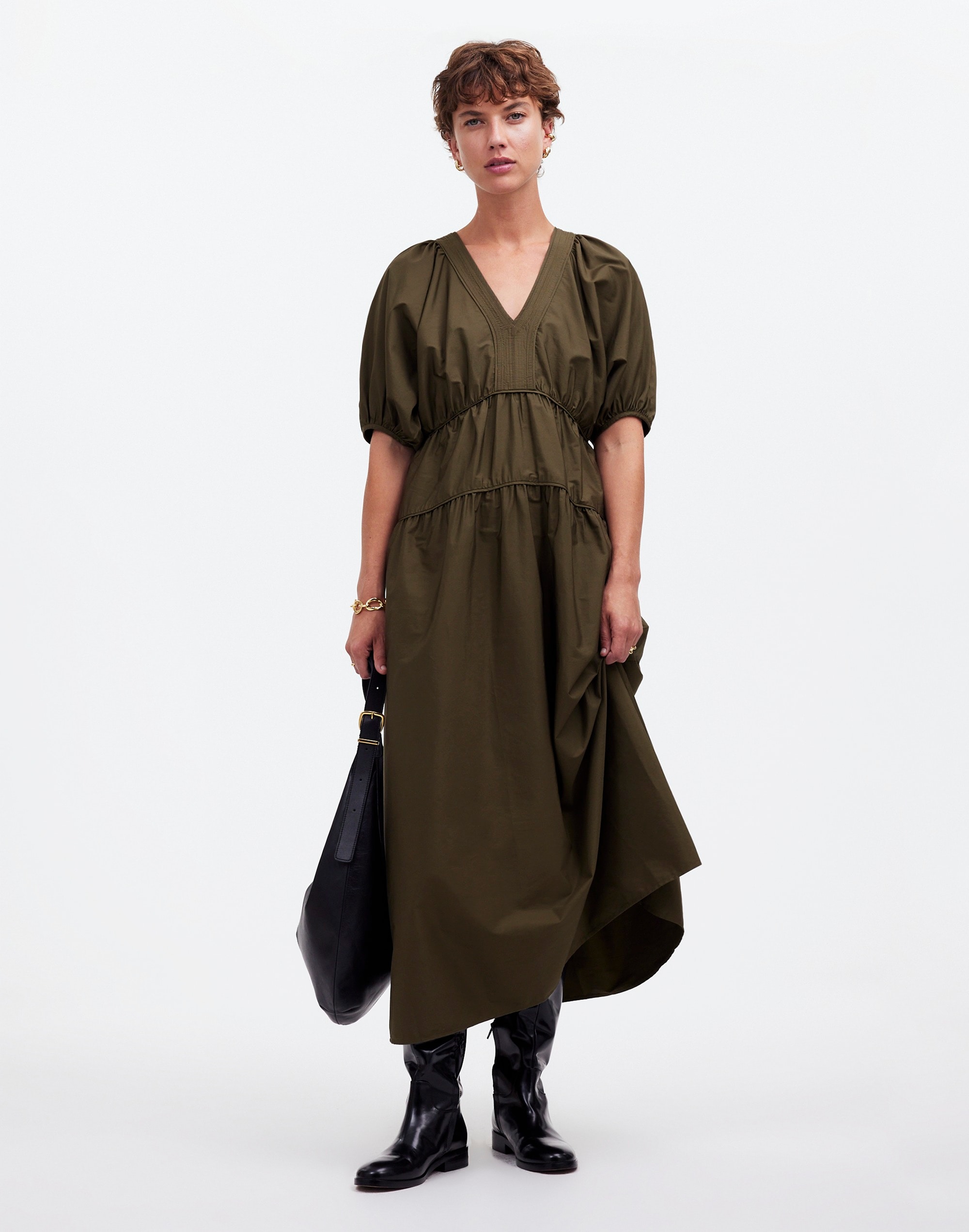 Puff-Sleeve Midi Dress Poplin | Madewell