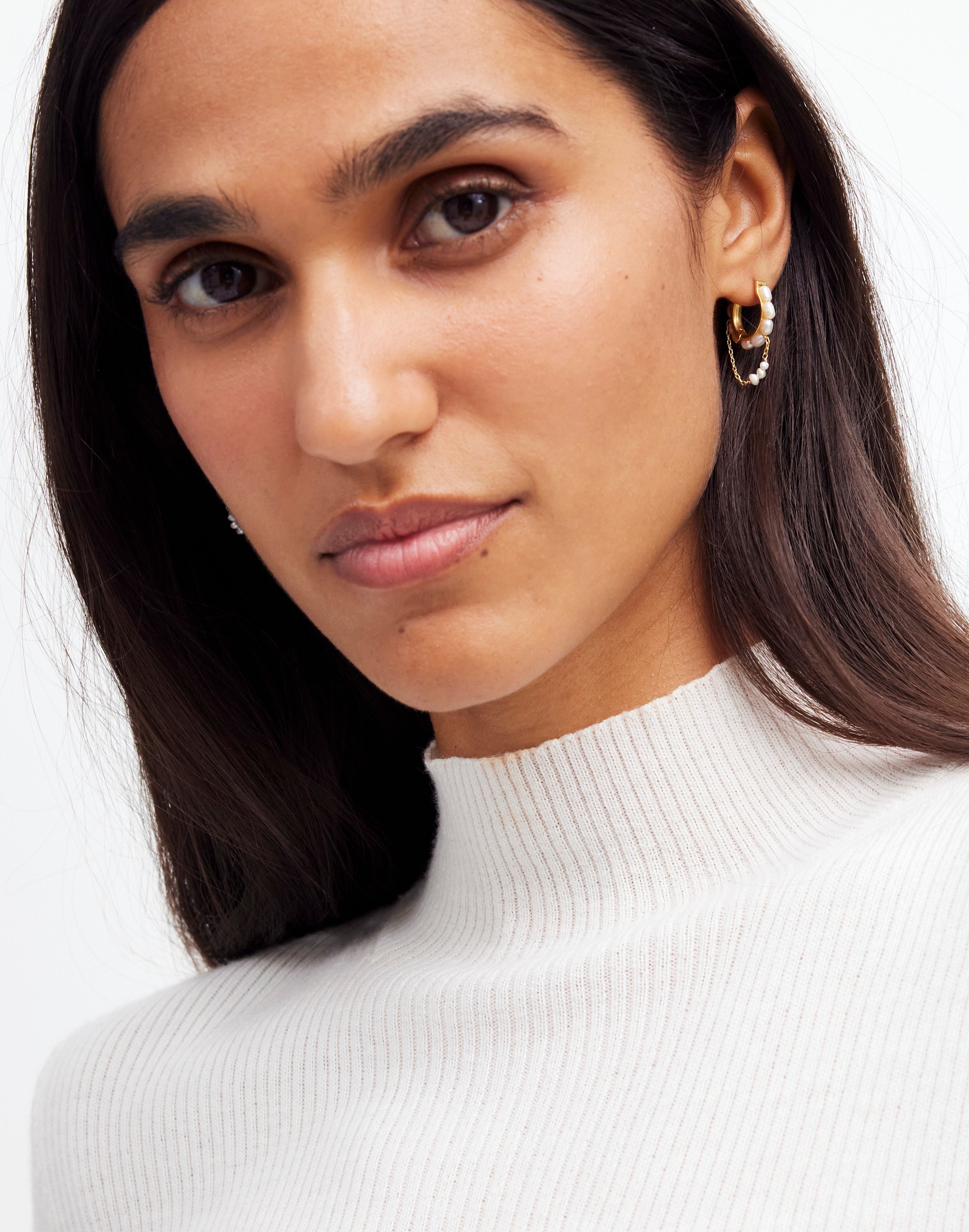 Freshwater Pearl Dangle Chain Huggie Hoop Earrings | Madewell