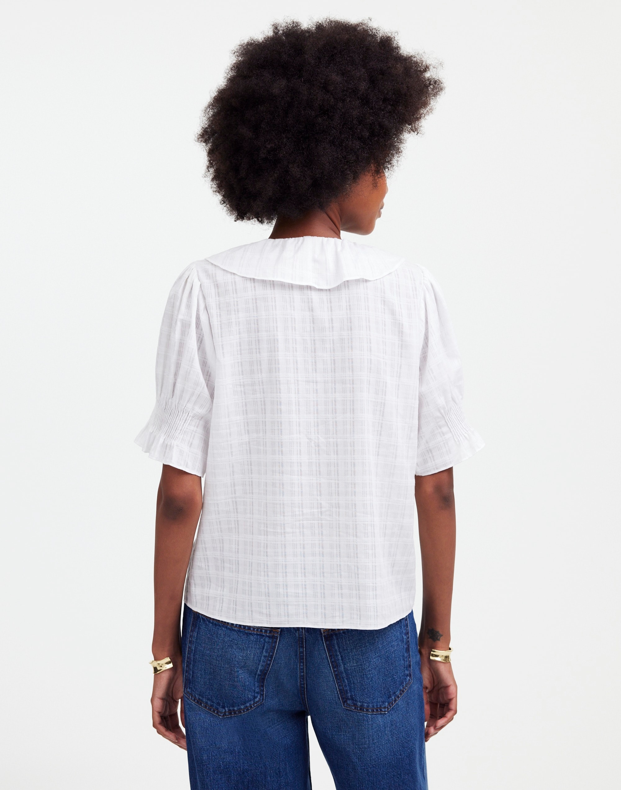 Ruffle Puff-Sleeve Peplum Top Windowpane | Madewell