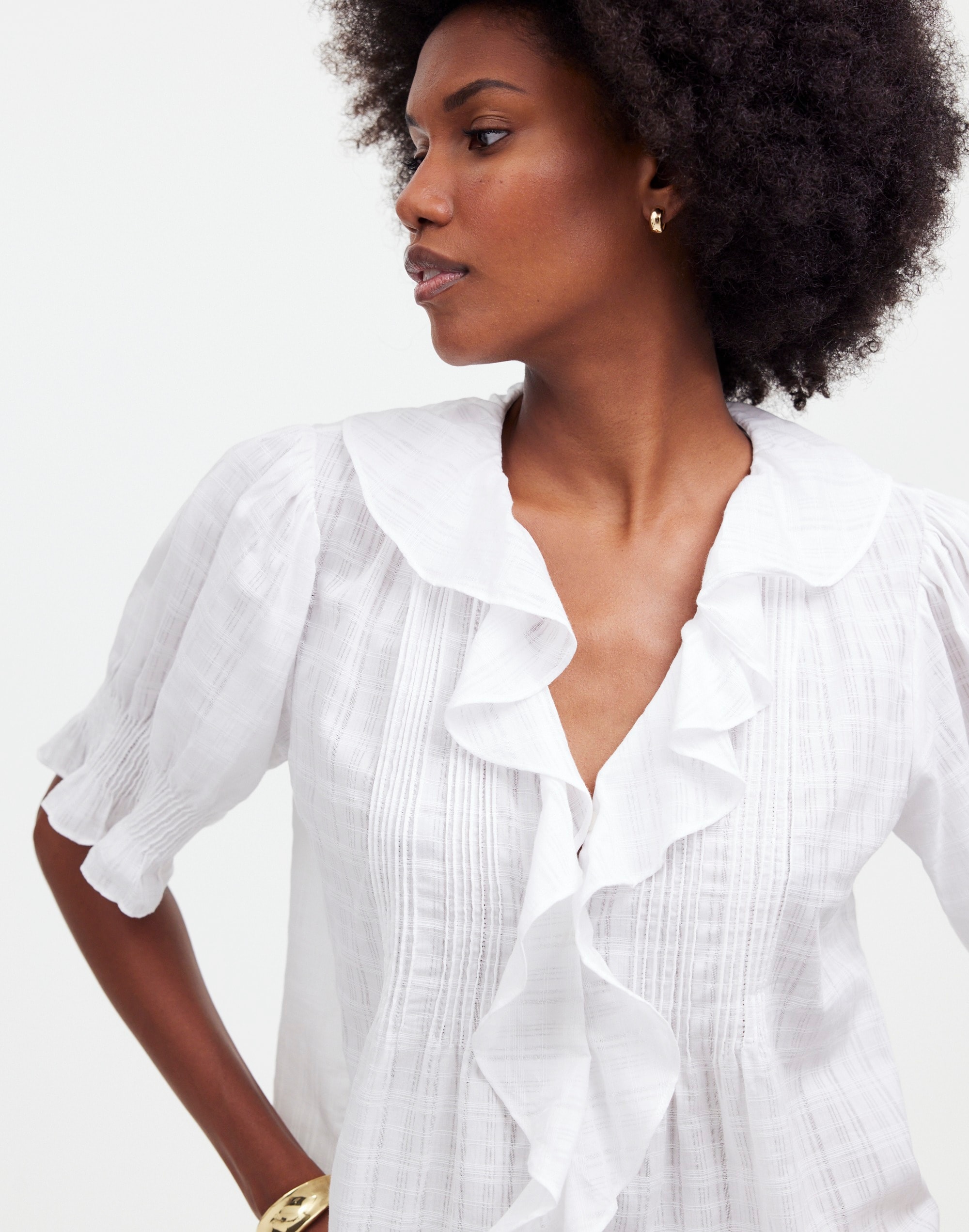 Ruffle Puff-Sleeve Peplum Top Windowpane | Madewell