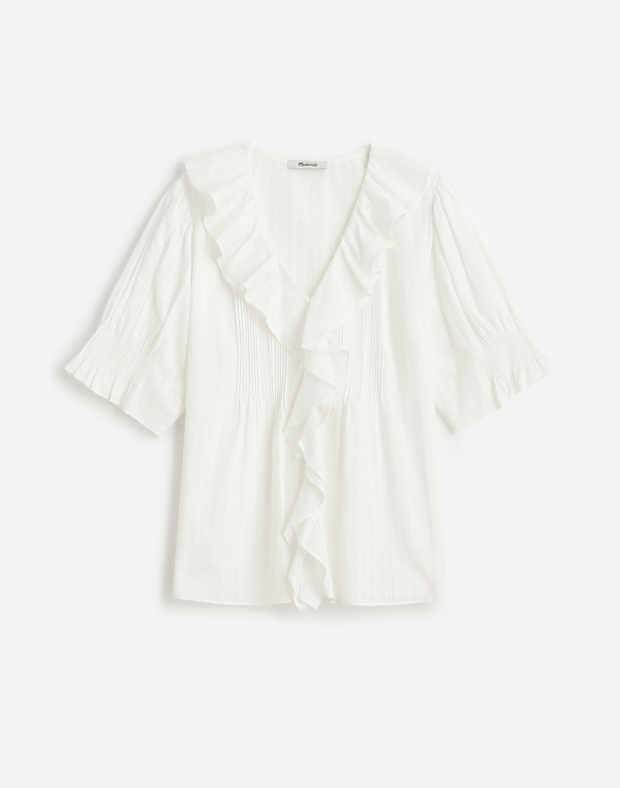 Ruffle Puff-Sleeve Peplum Top Windowpane | Madewell