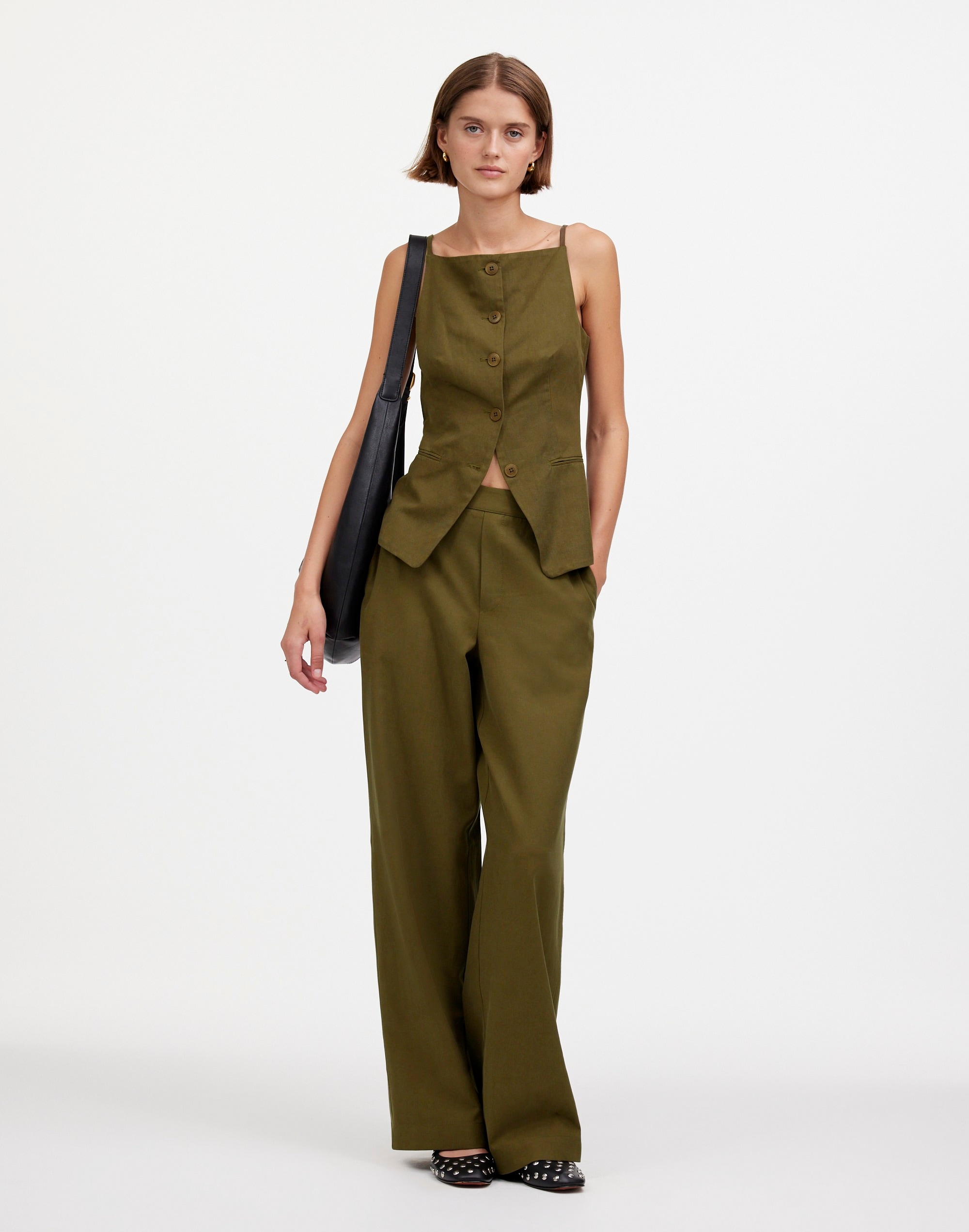 Mw Pull-on Straight Pants In Dark Olive