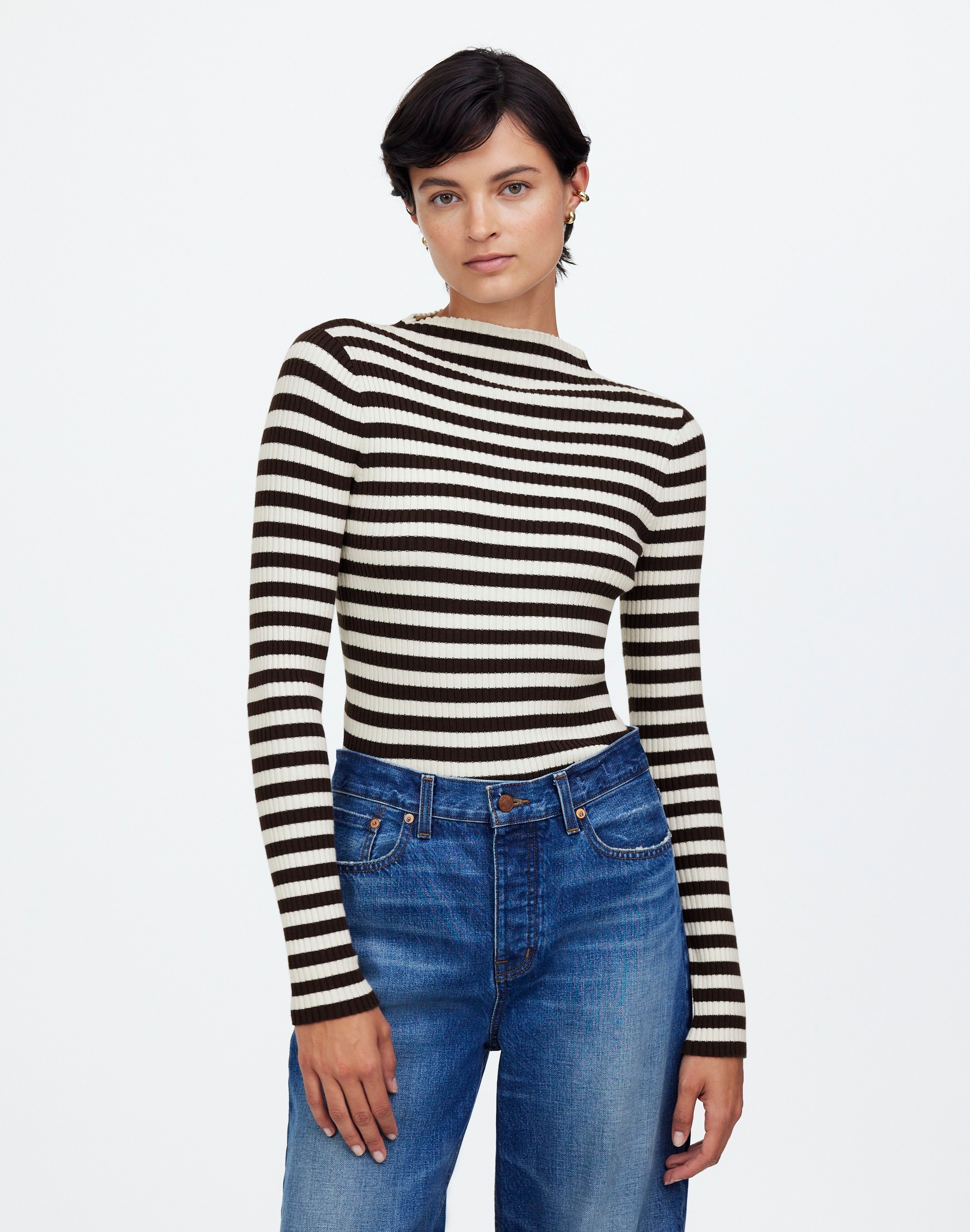 Cotton Mockneck Sweater Stripe | Madewell