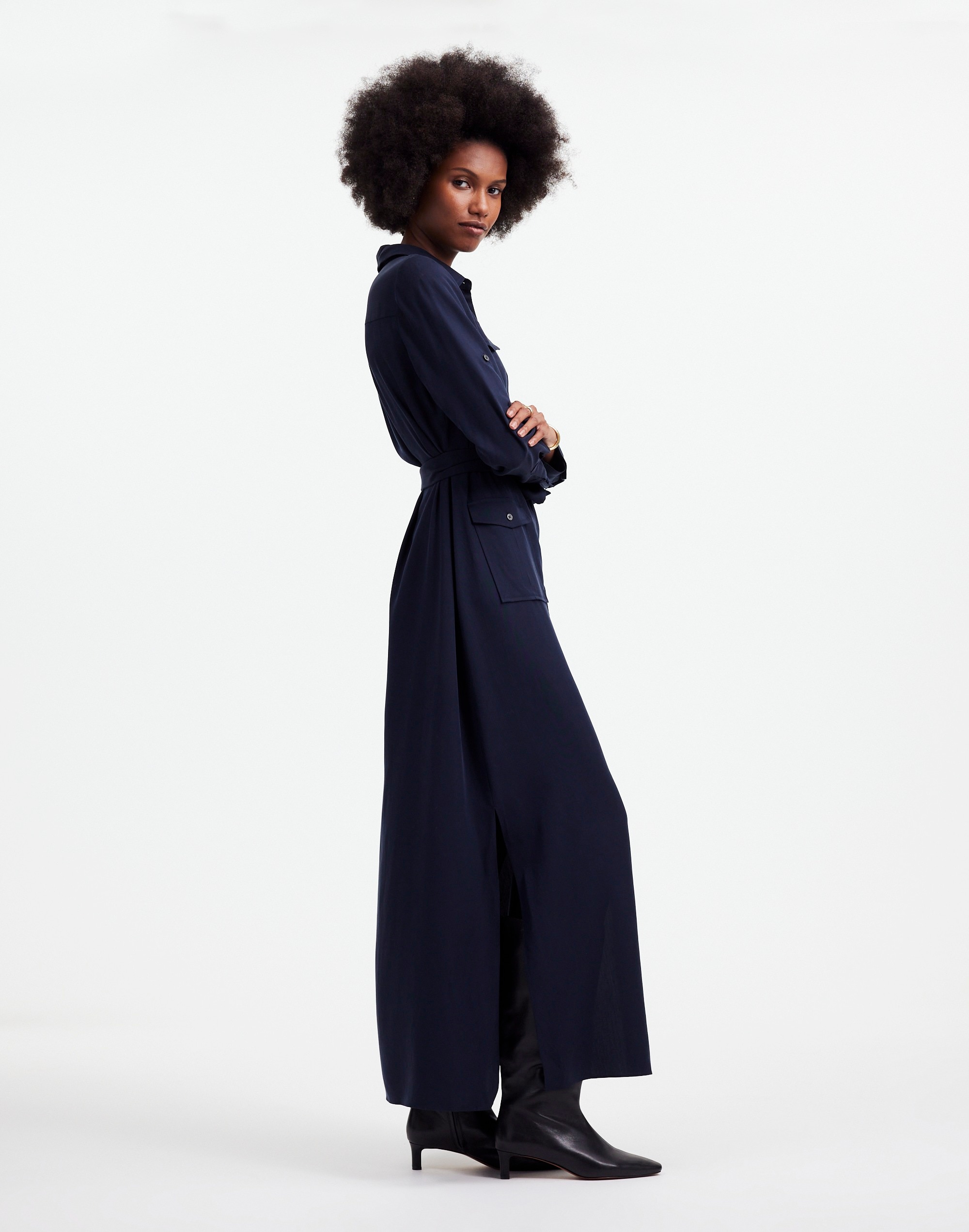 Blue utility tie waist shirt dress online