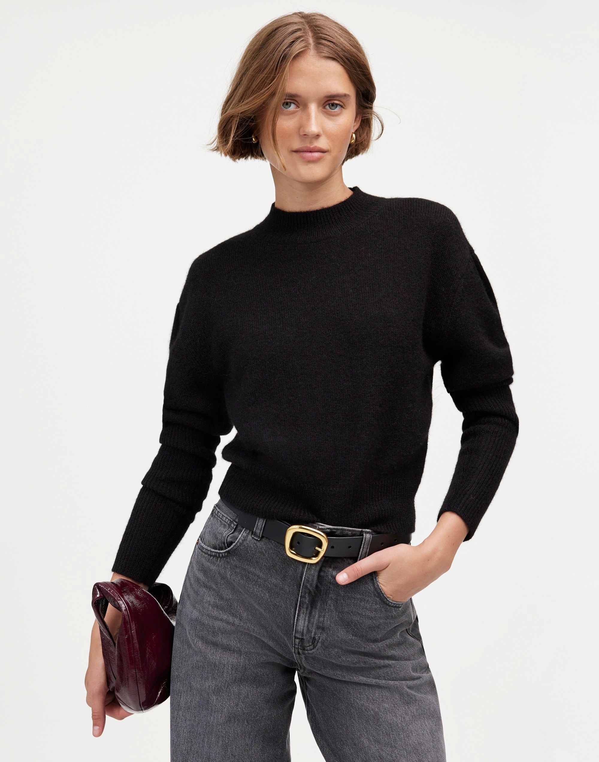 Alpaca-Blend Mockneck Puff Sleeve Sweater | Madewell