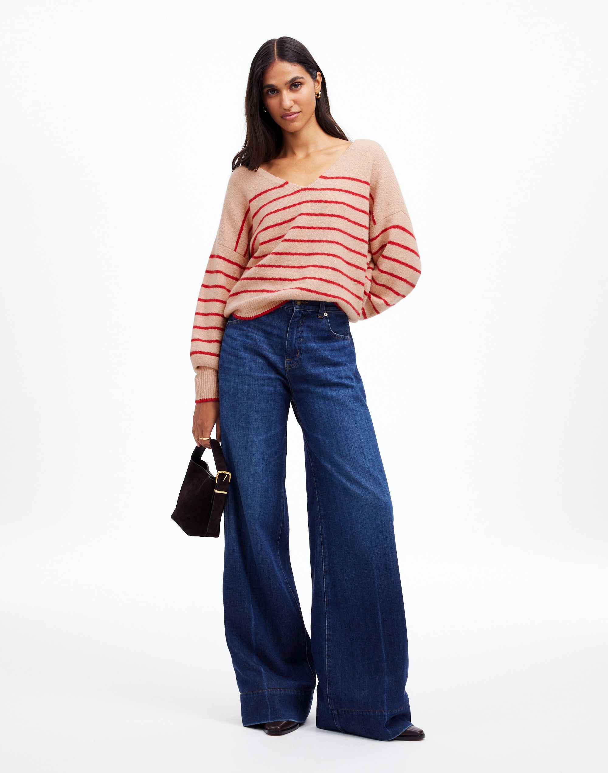 Wedged V-Neck Sweater Stripe | Madewell