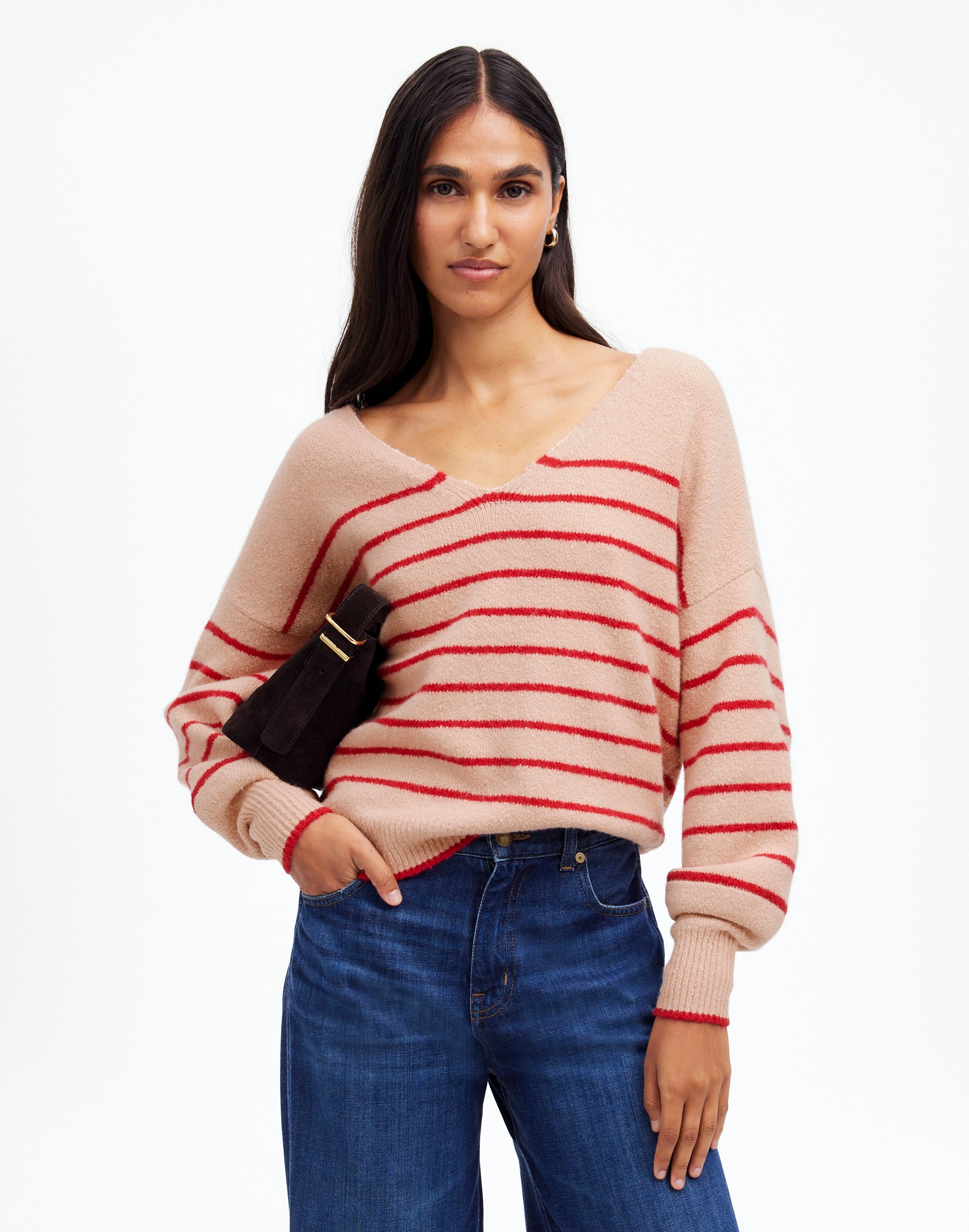 Wedged V-Neck Sweater Stripe | Madewell