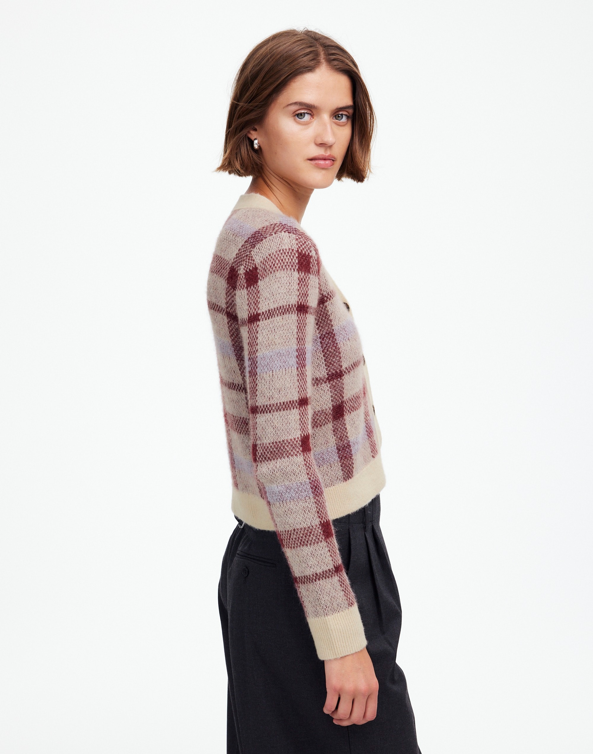 Alpaca-Blend V-Neck Cardigan Plaid | Madewell