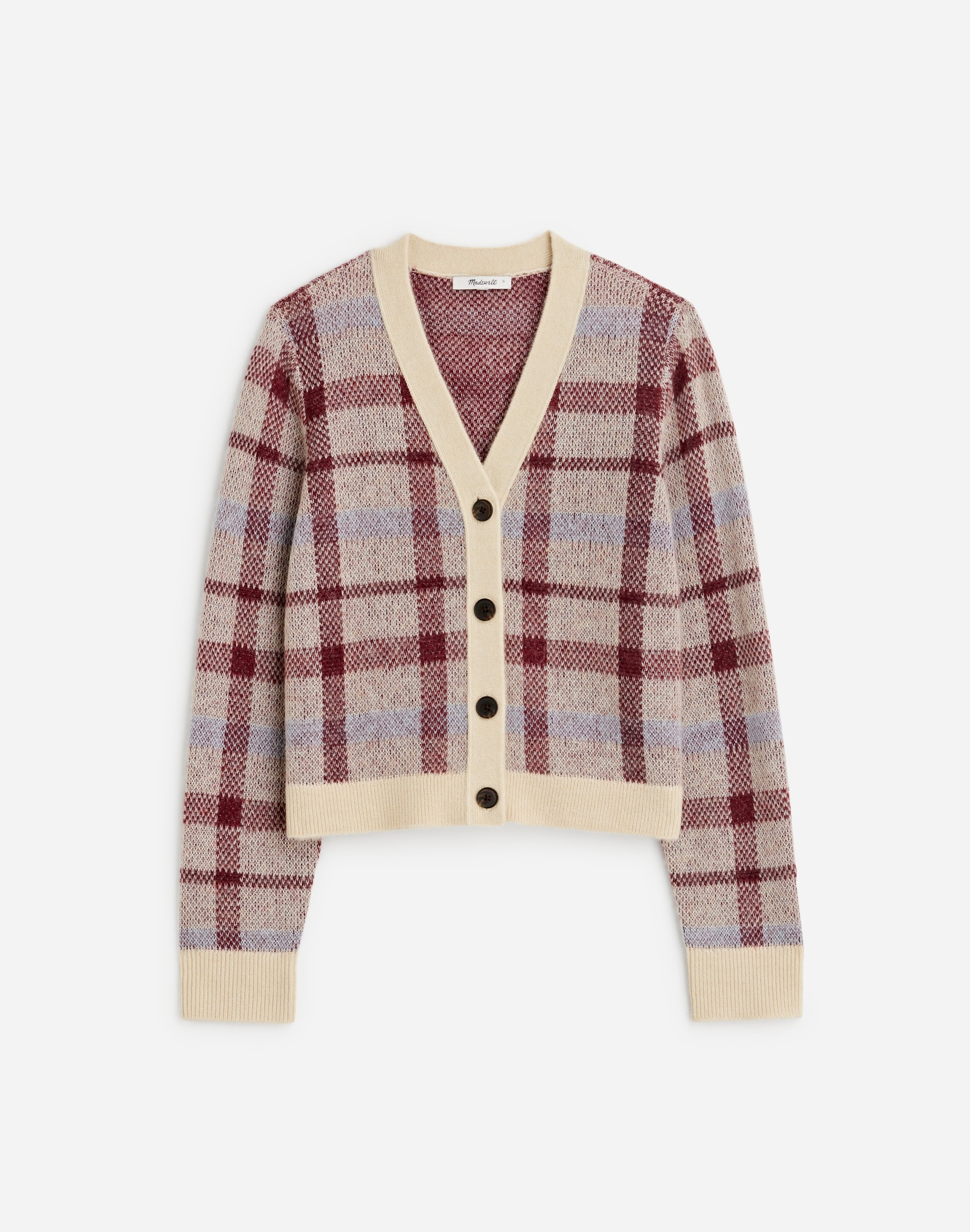 Alpaca-Blend V-Neck Cardigan Plaid | Madewell