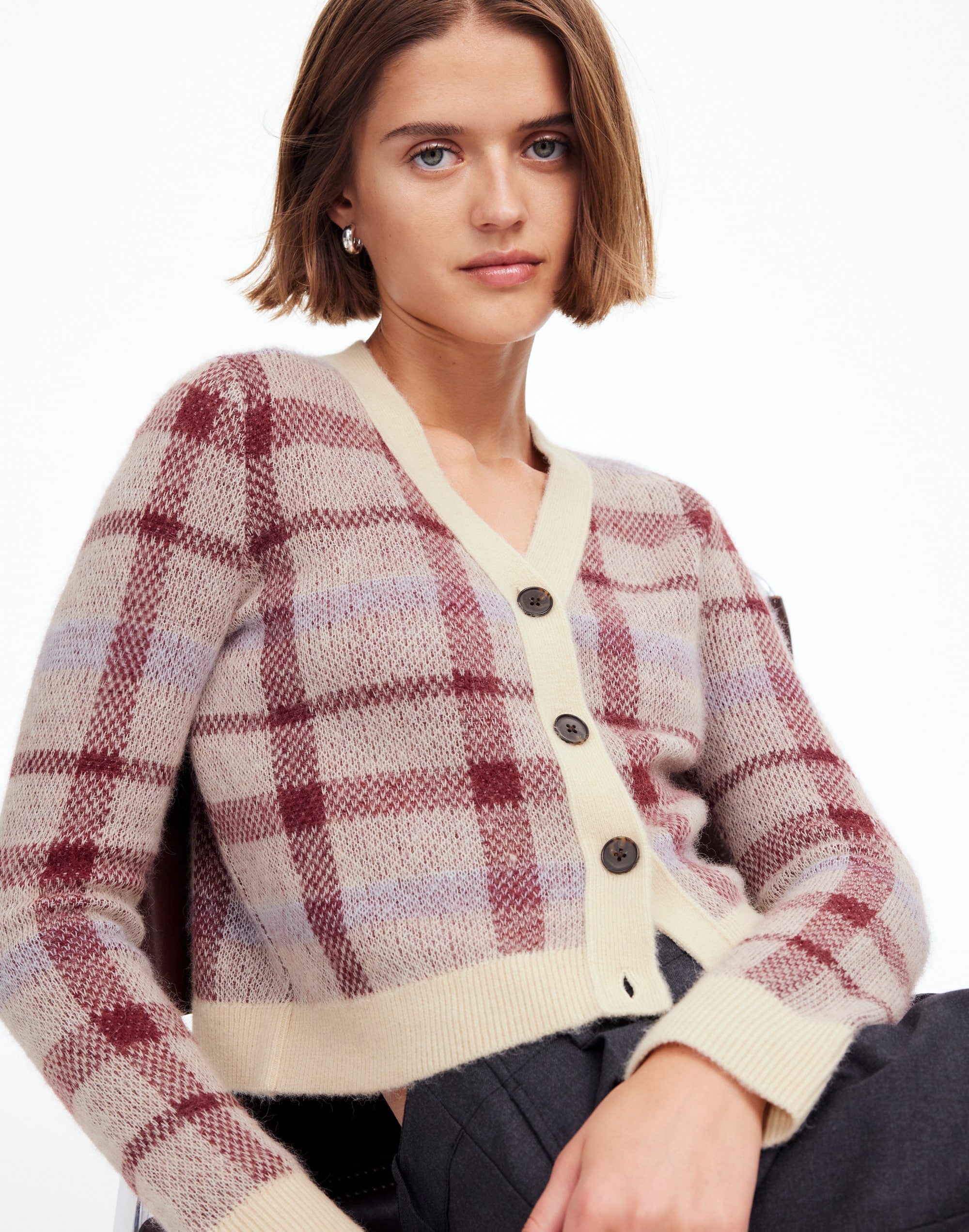 Alpaca-Blend V-Neck Cardigan Plaid | Madewell