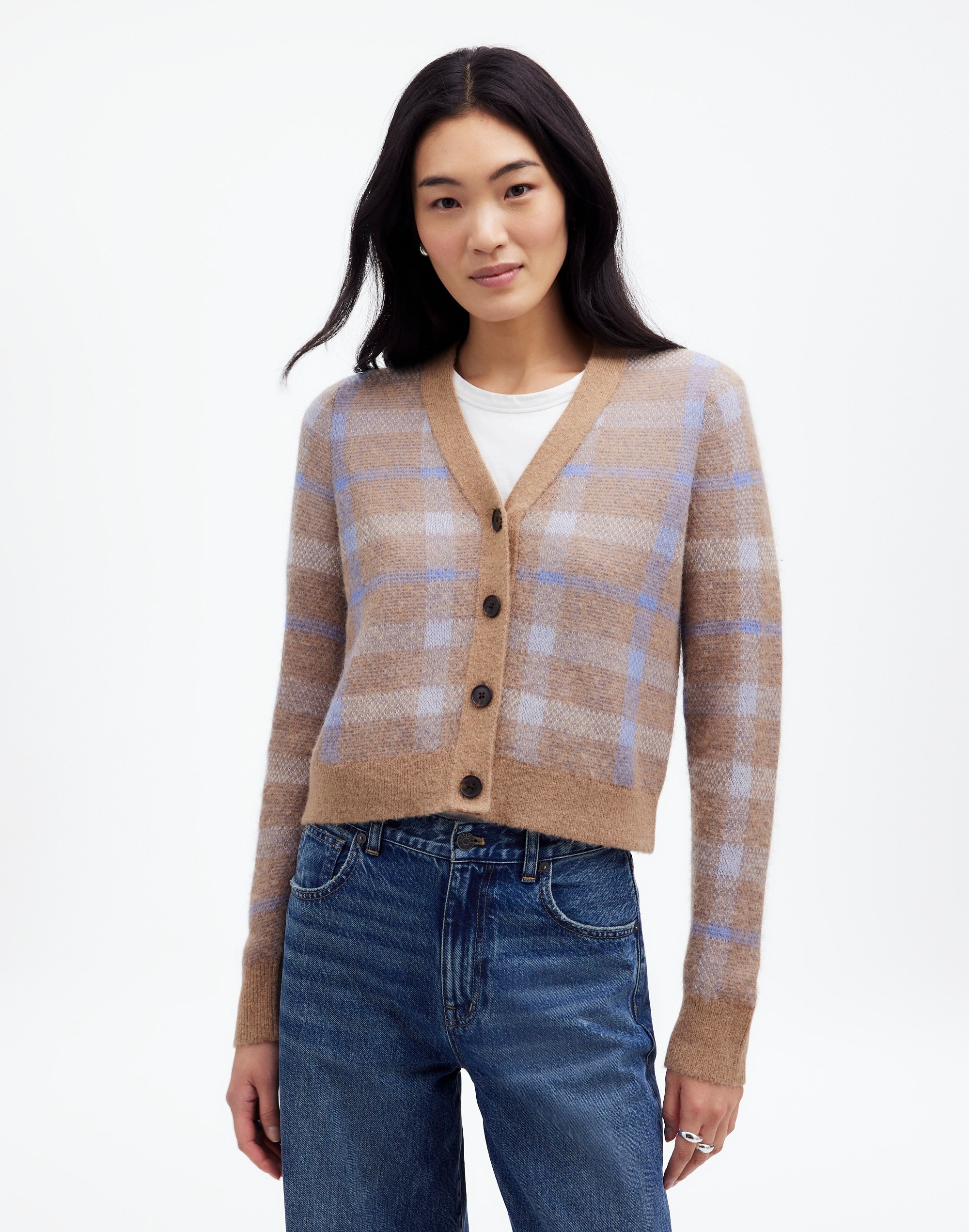 Alpaca-Blend V-Neck Cardigan Plaid | Madewell