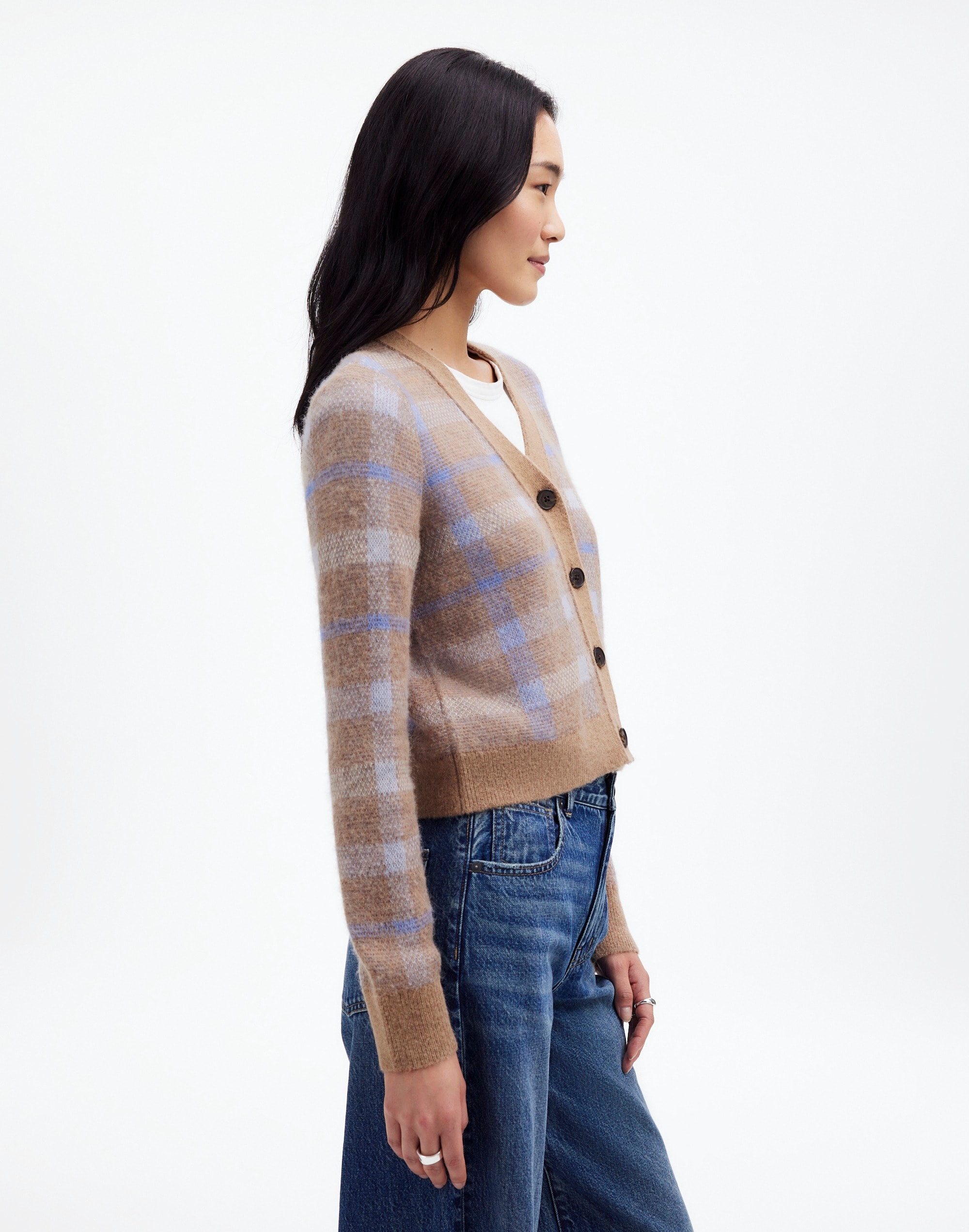 Alpaca-Blend V-Neck Cardigan Plaid | Madewell