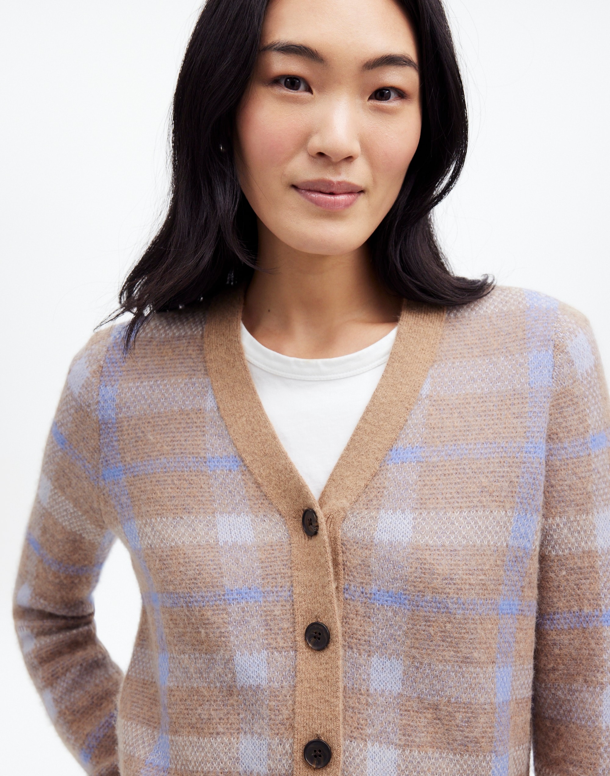 Alpaca-Blend V-Neck Cardigan Plaid | Madewell