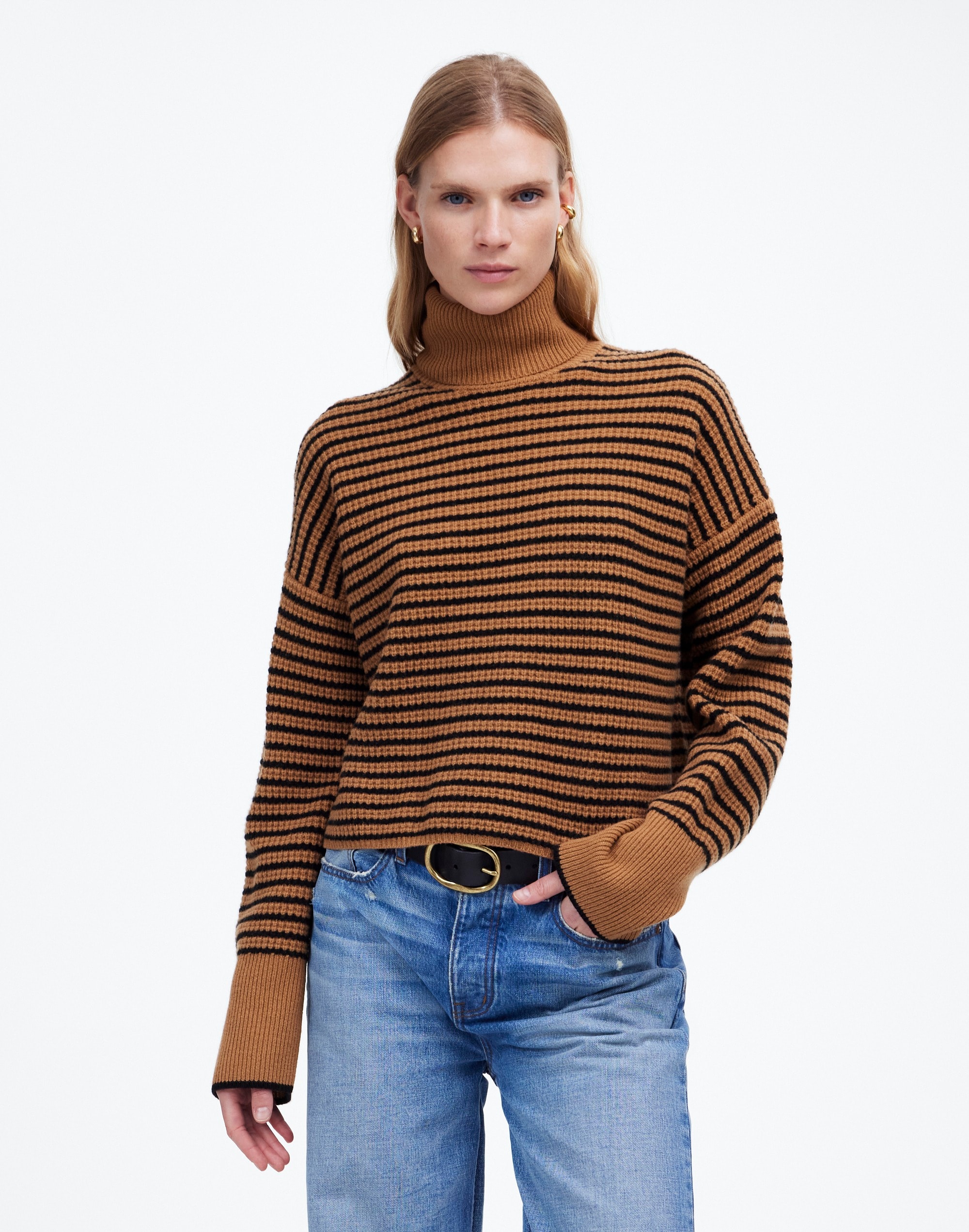 Wool Waffle-Knit Turtleneck Stripe | Madewell