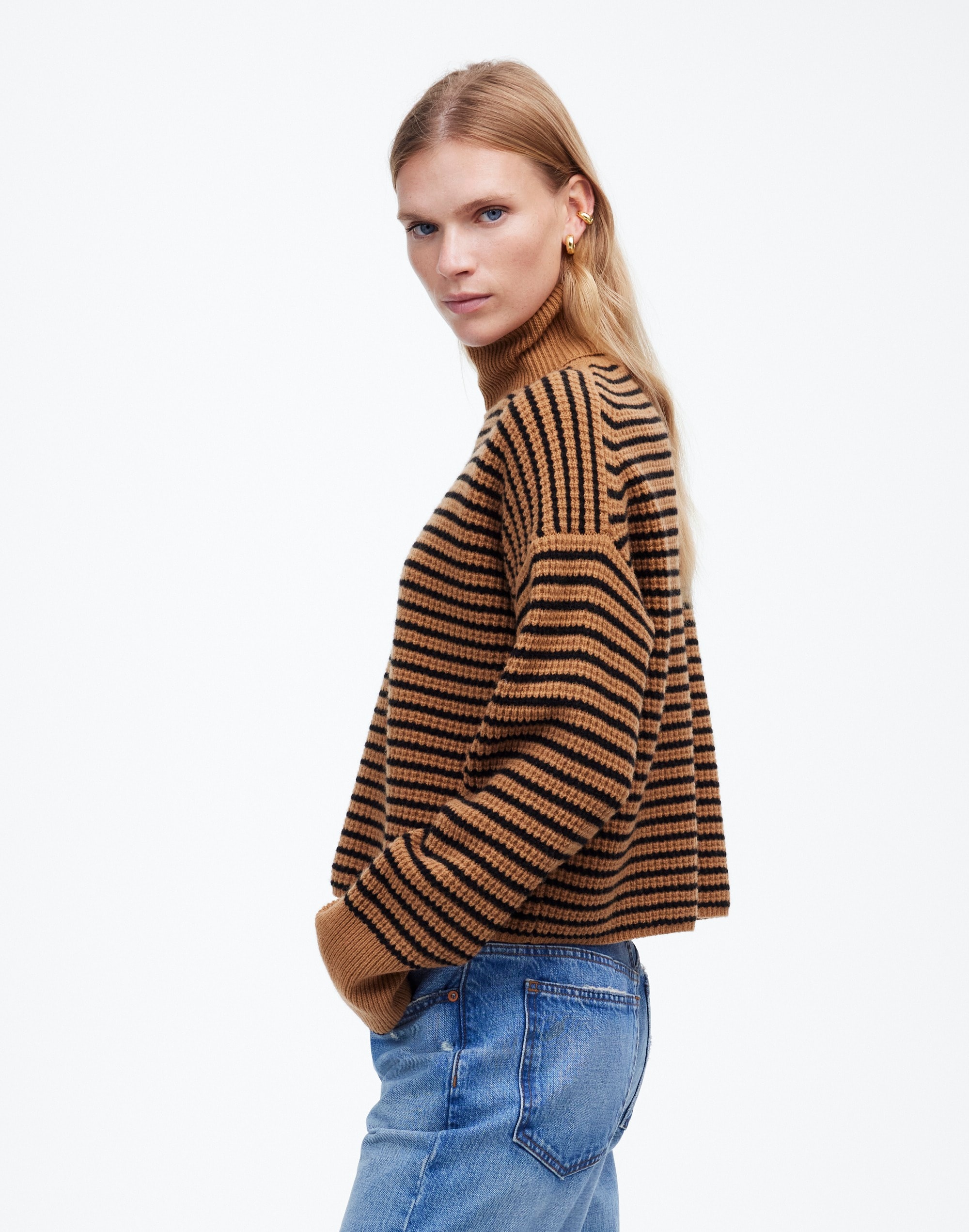 Wool Waffle-Knit Turtleneck Stripe | Madewell