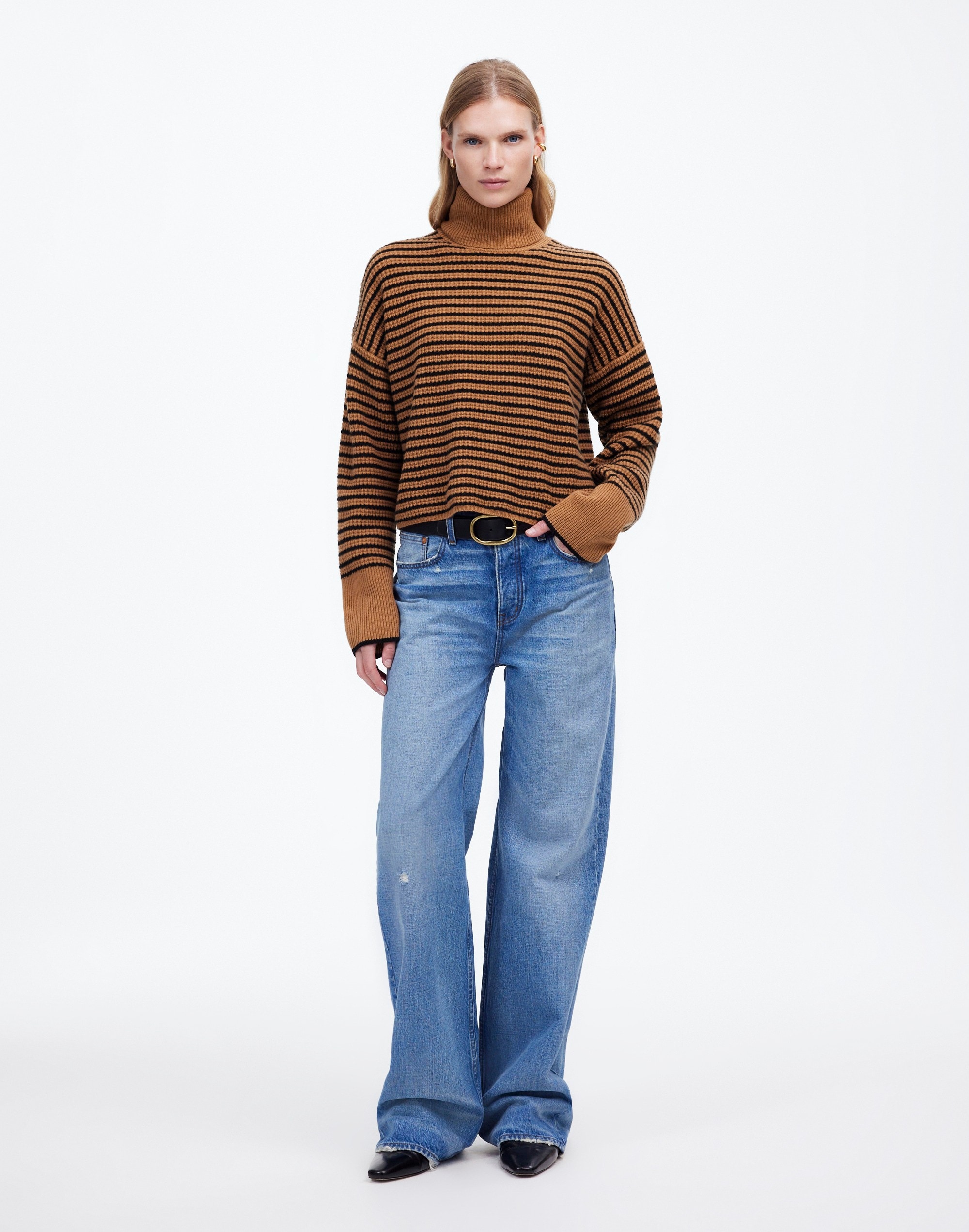 Wool Waffle-Knit Turtleneck Stripe | Madewell