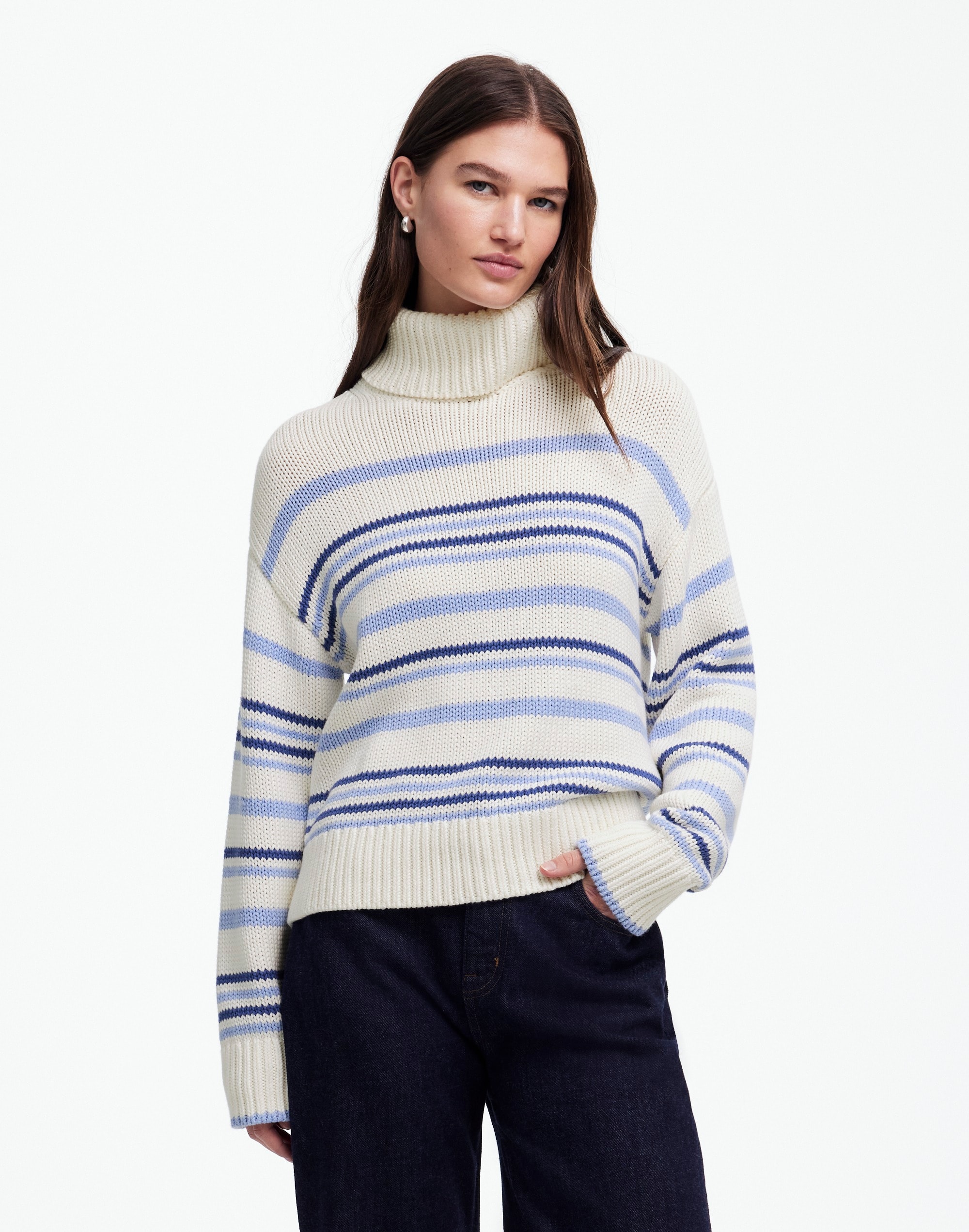 Ribbed Cotton Turtleneck Sweater Stripe | Madewell