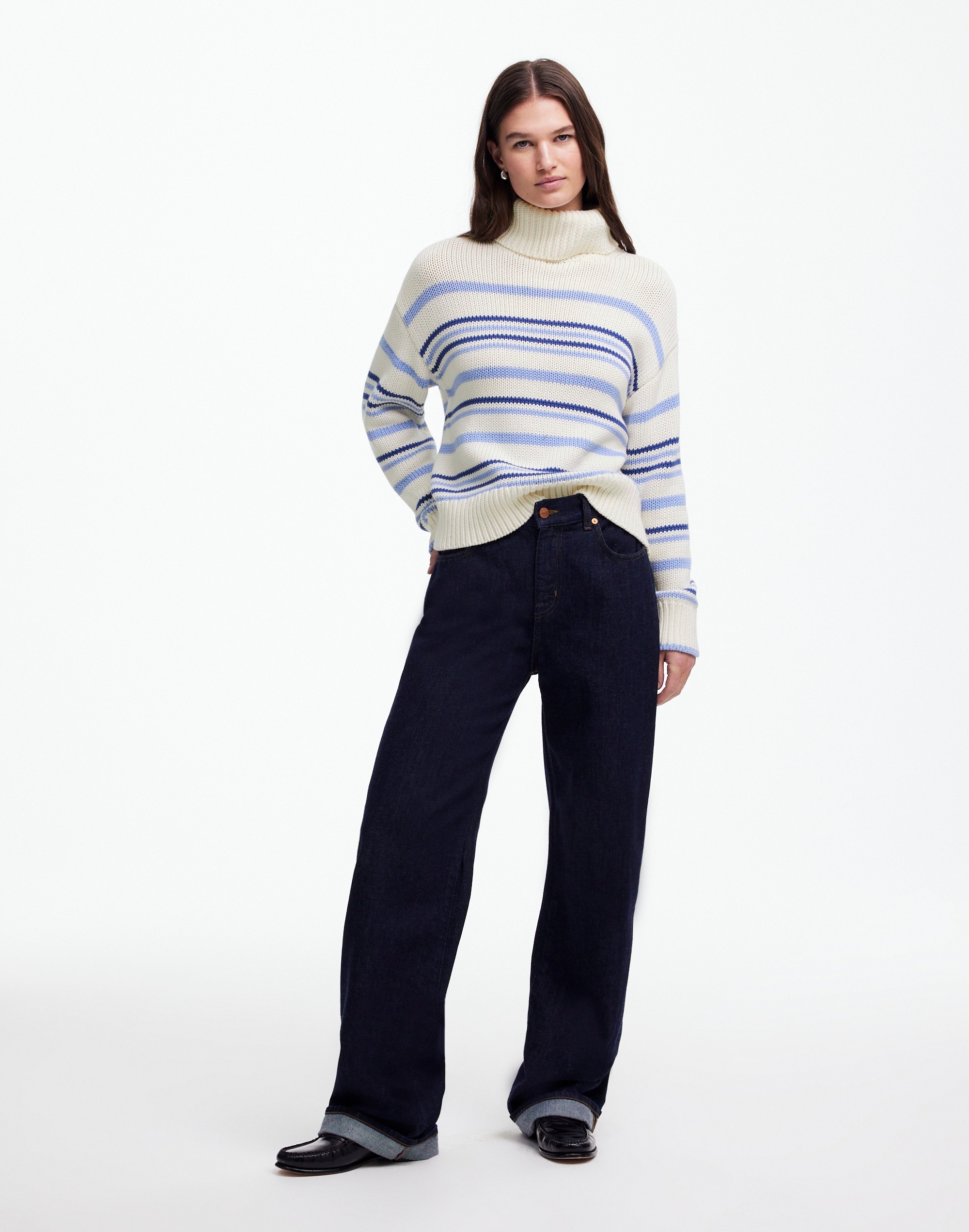 Ribbed Cotton Turtleneck Sweater Stripe | Madewell