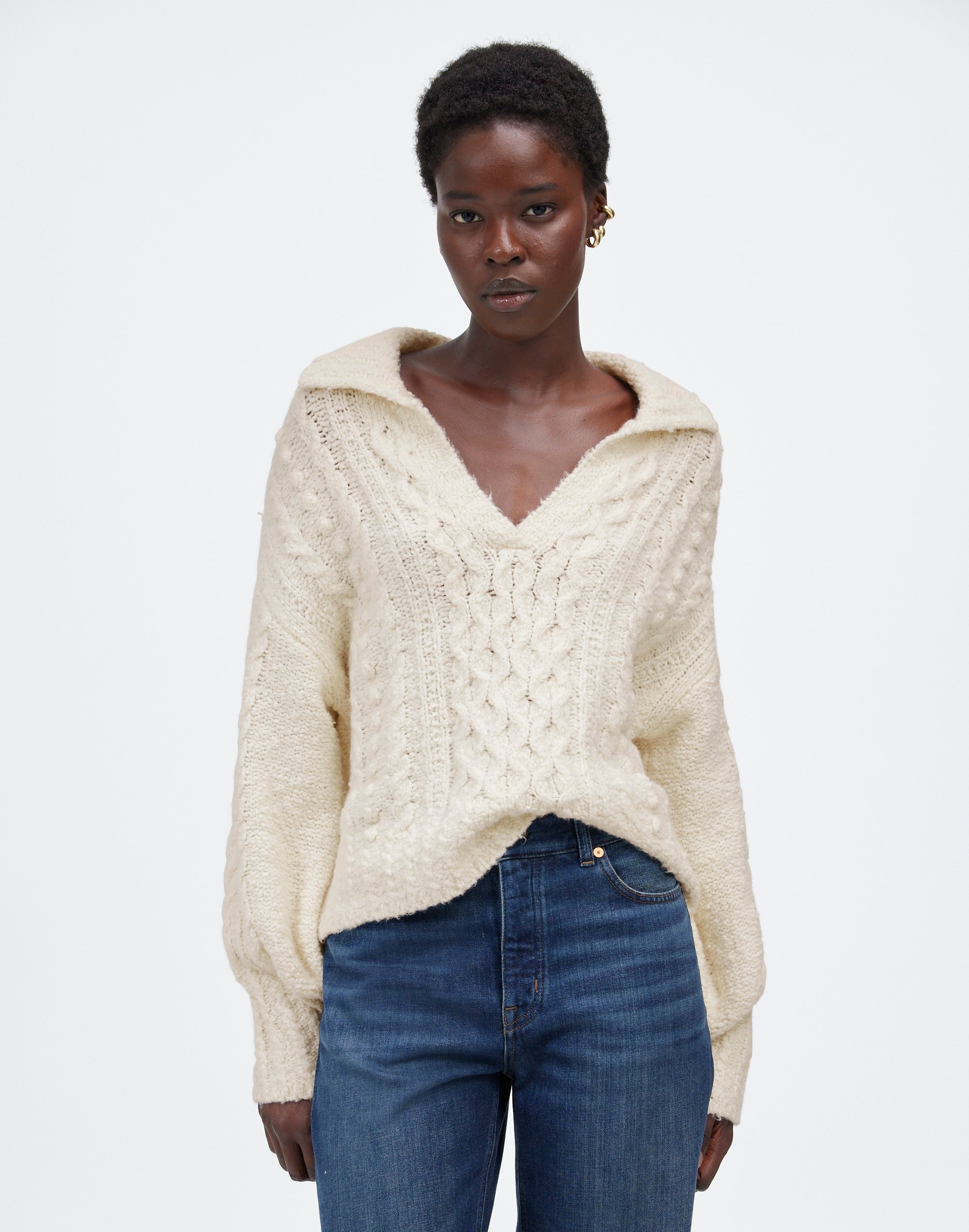 Cotton-Merino Wool Blend Cable-Knit Sweater | Madewell