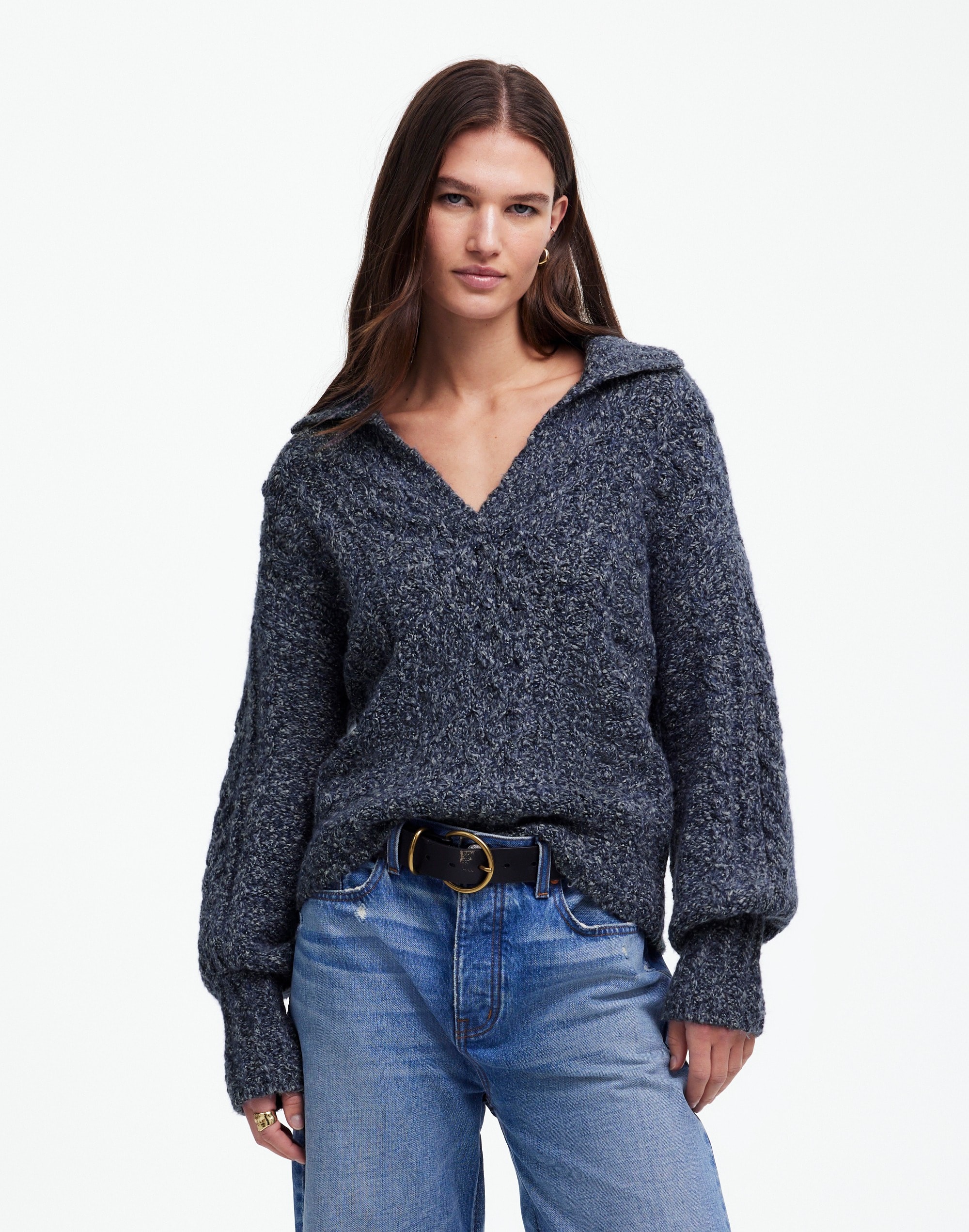 Cotton-Merino Wool Blend Cable-Knit Sweater | Madewell