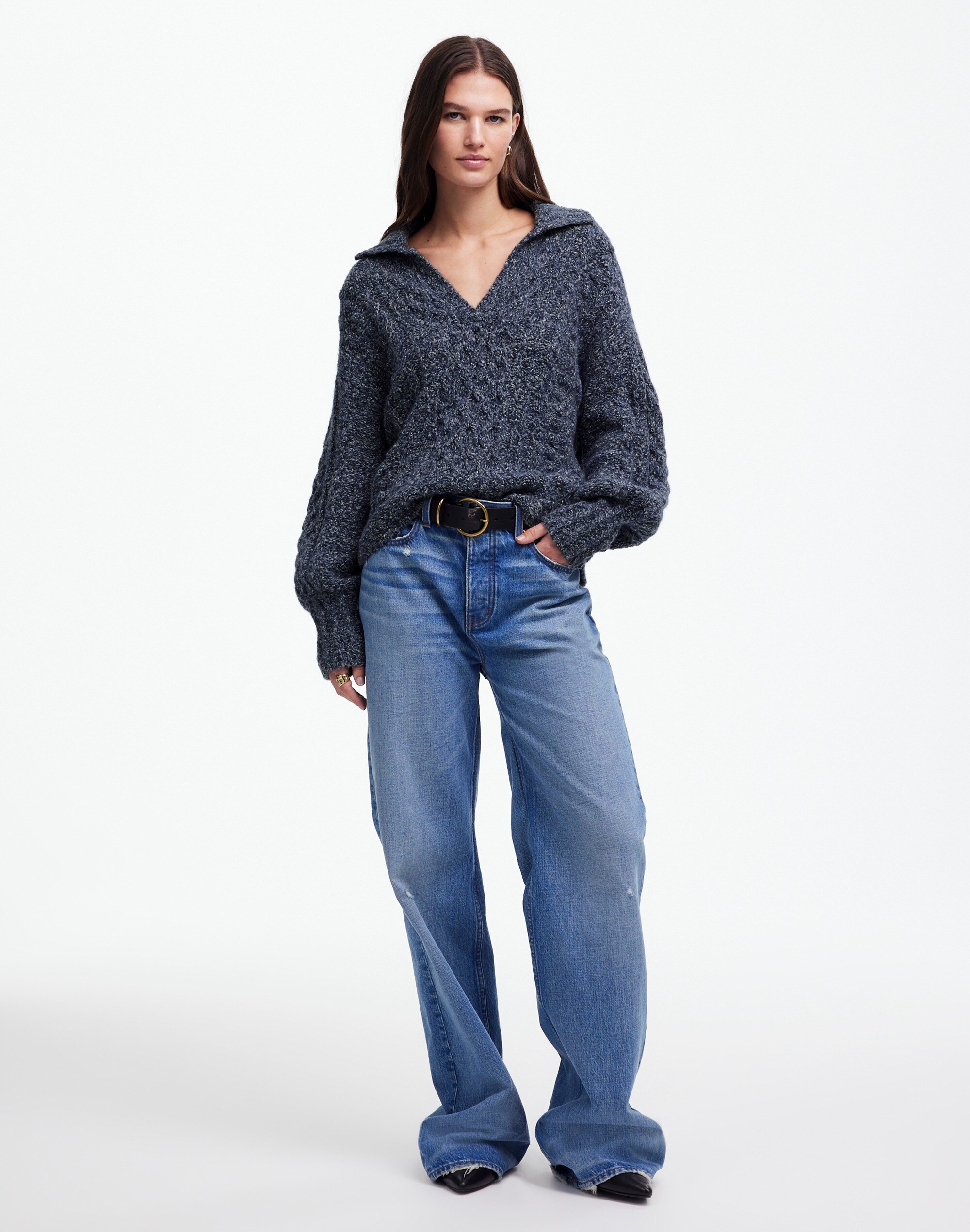 Cotton-Merino Wool Blend Cable-Knit Sweater | Madewell