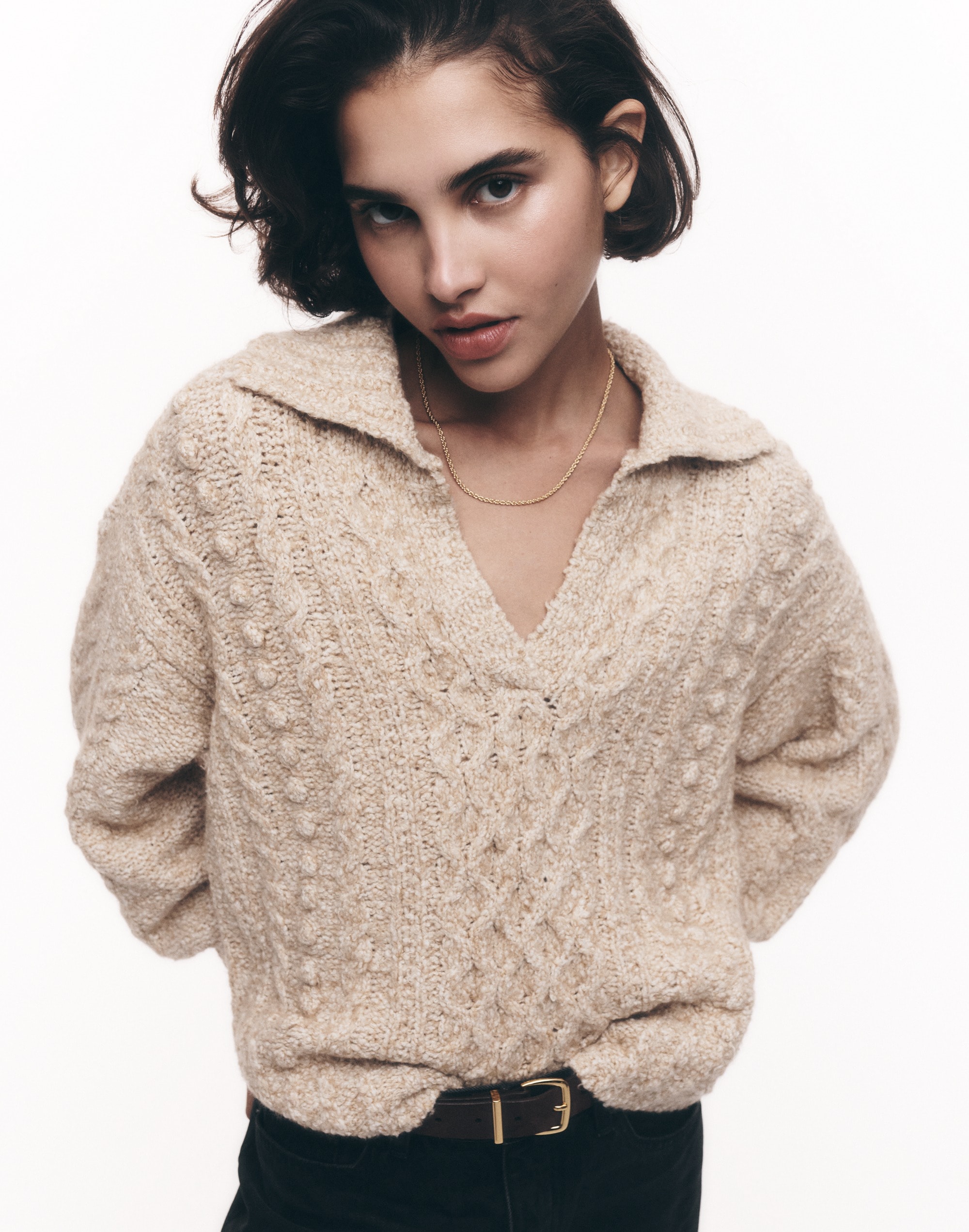 Cotton-Merino Wool Blend Cable-Knit Sweater