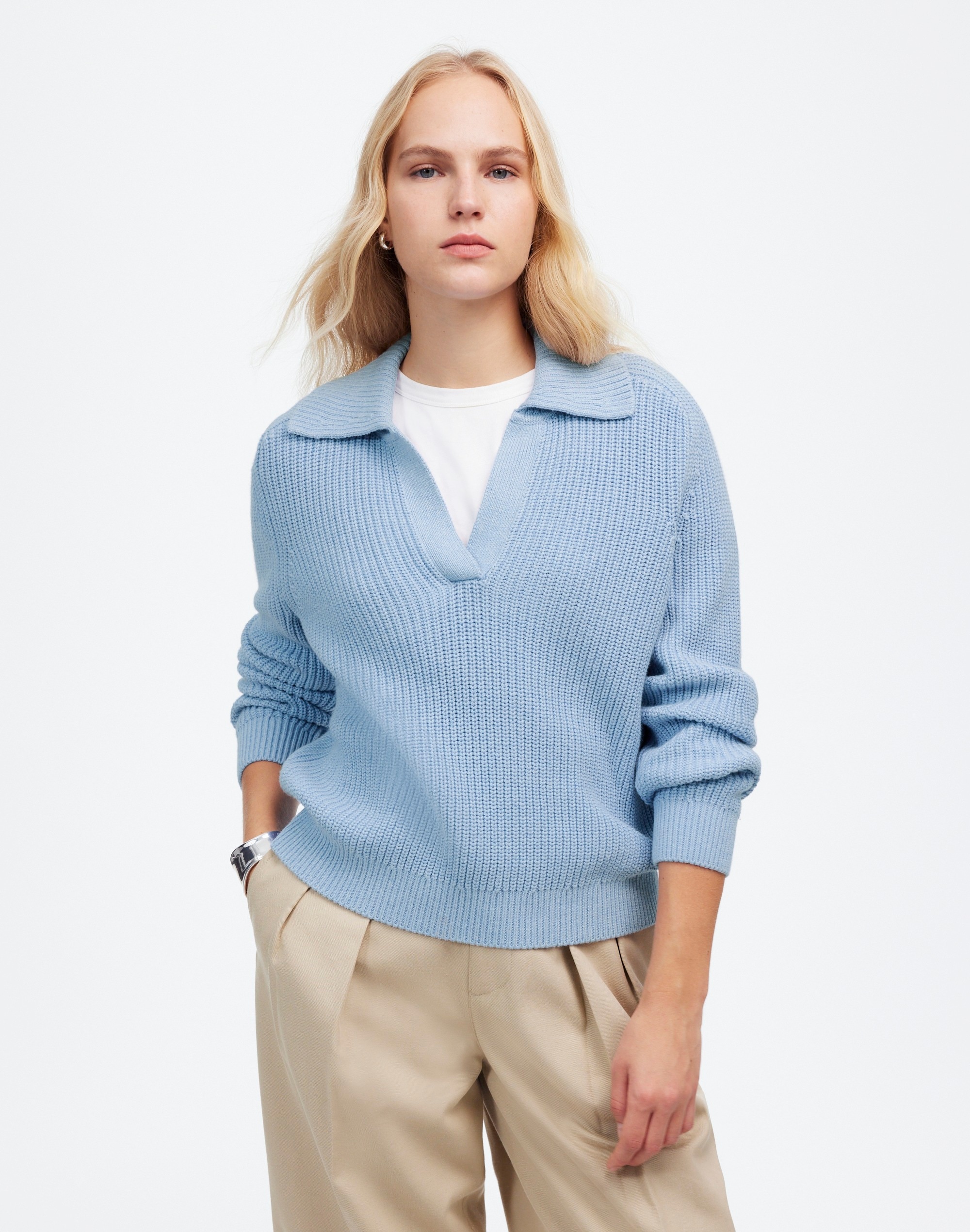 Shaker-Stitch Johnny Collar Sweater | Madewell