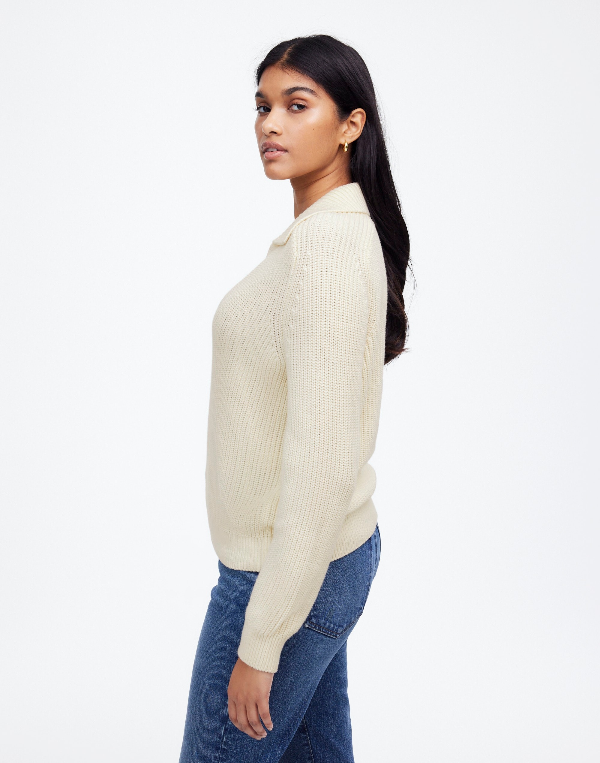 Shaker-Stitch Johnny Collar Sweater | Madewell