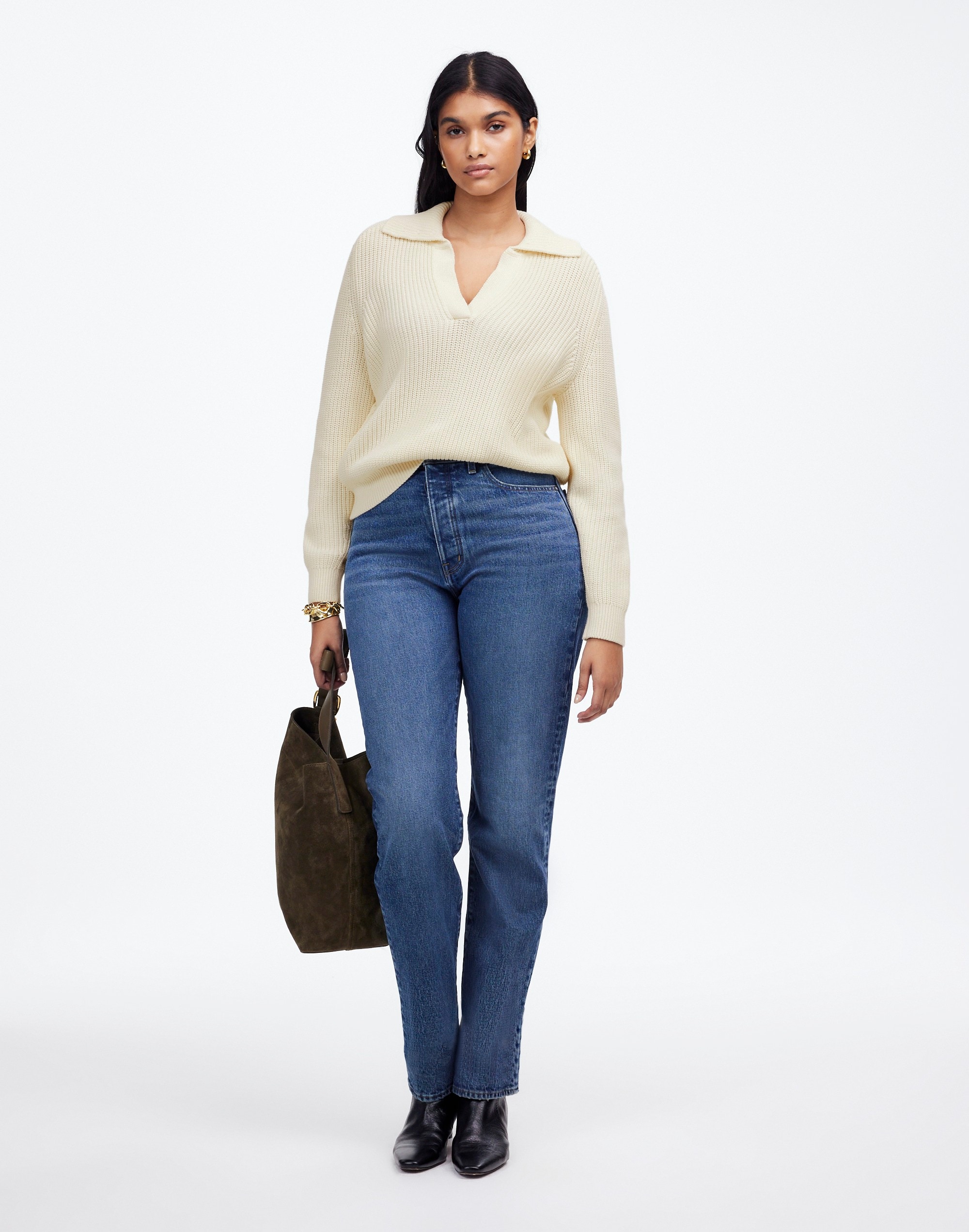 Shaker-Stitch Johnny Collar Sweater | Madewell