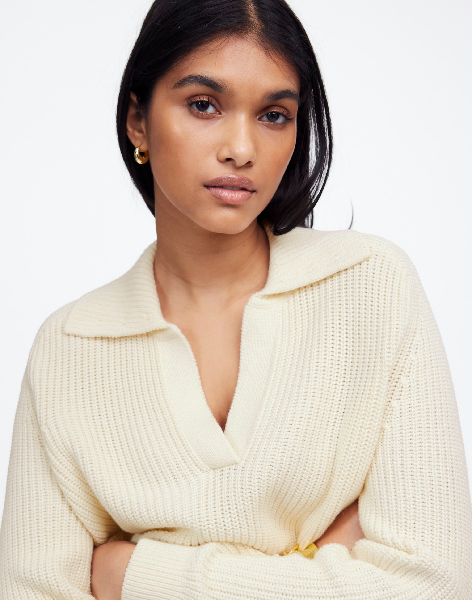 Shaker-Stitch Johnny Collar Sweater | Madewell