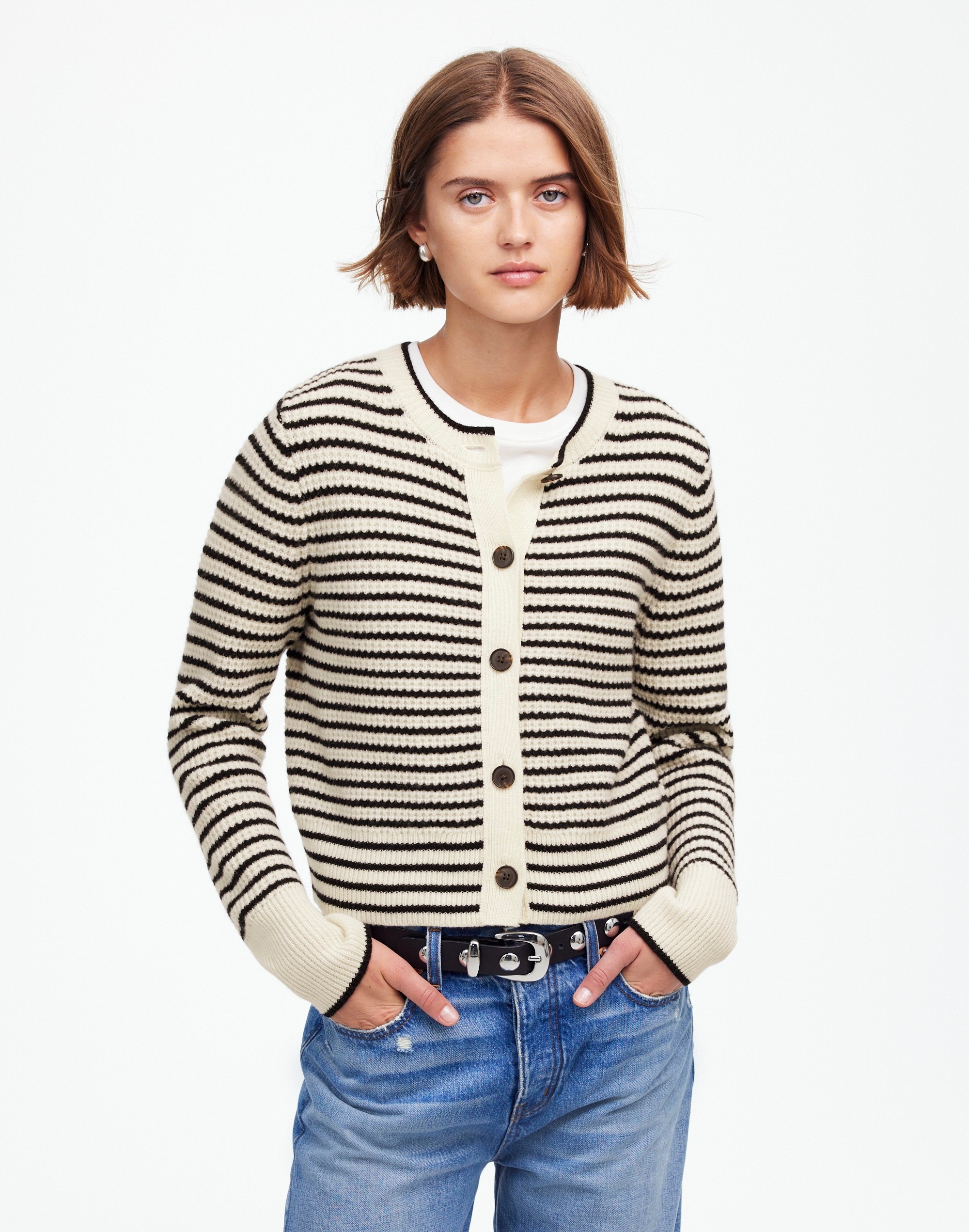 Waffle-Knit Wool Cardigan Stripe | Madewell