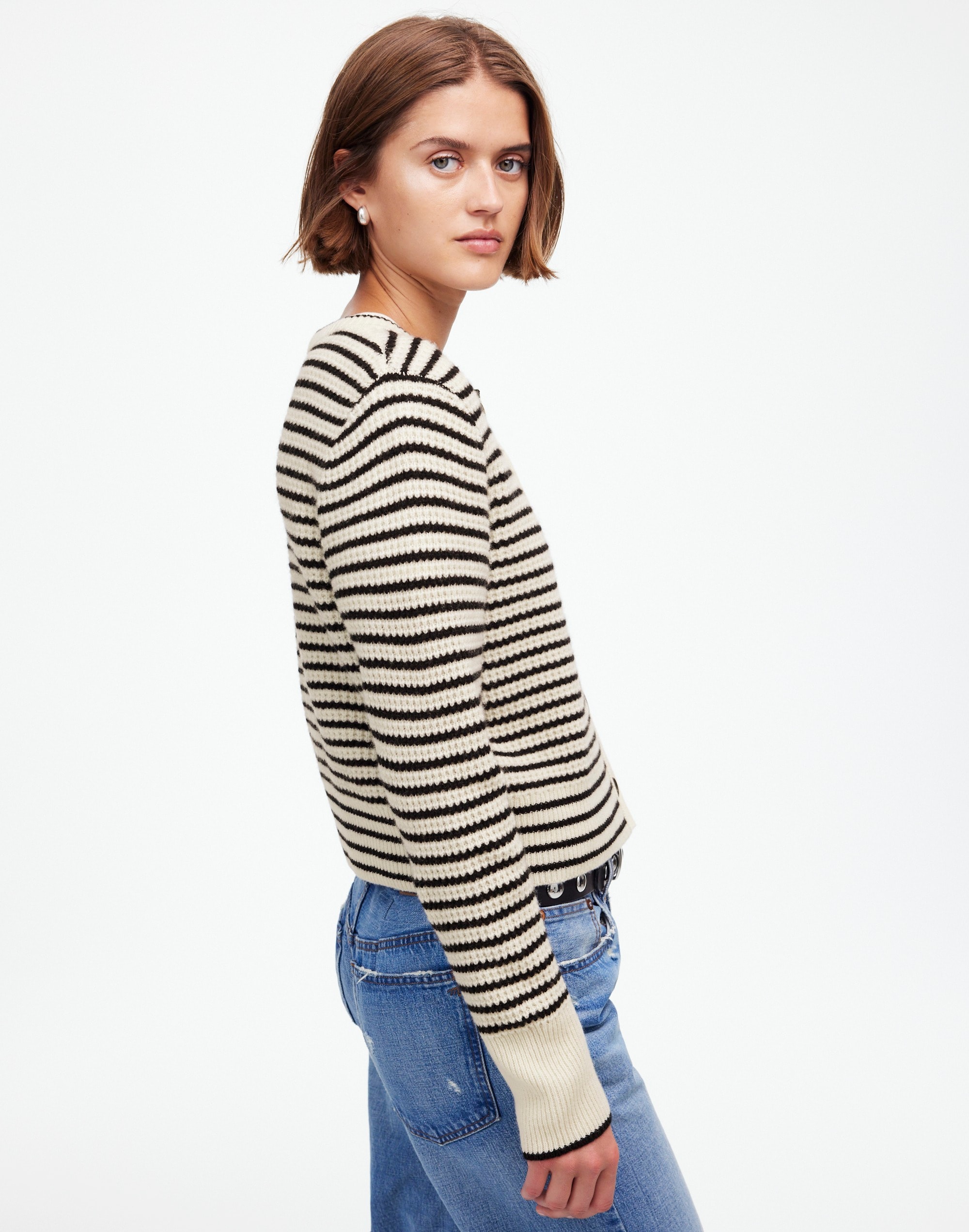 Waffle-Knit Wool Cardigan Stripe | Madewell