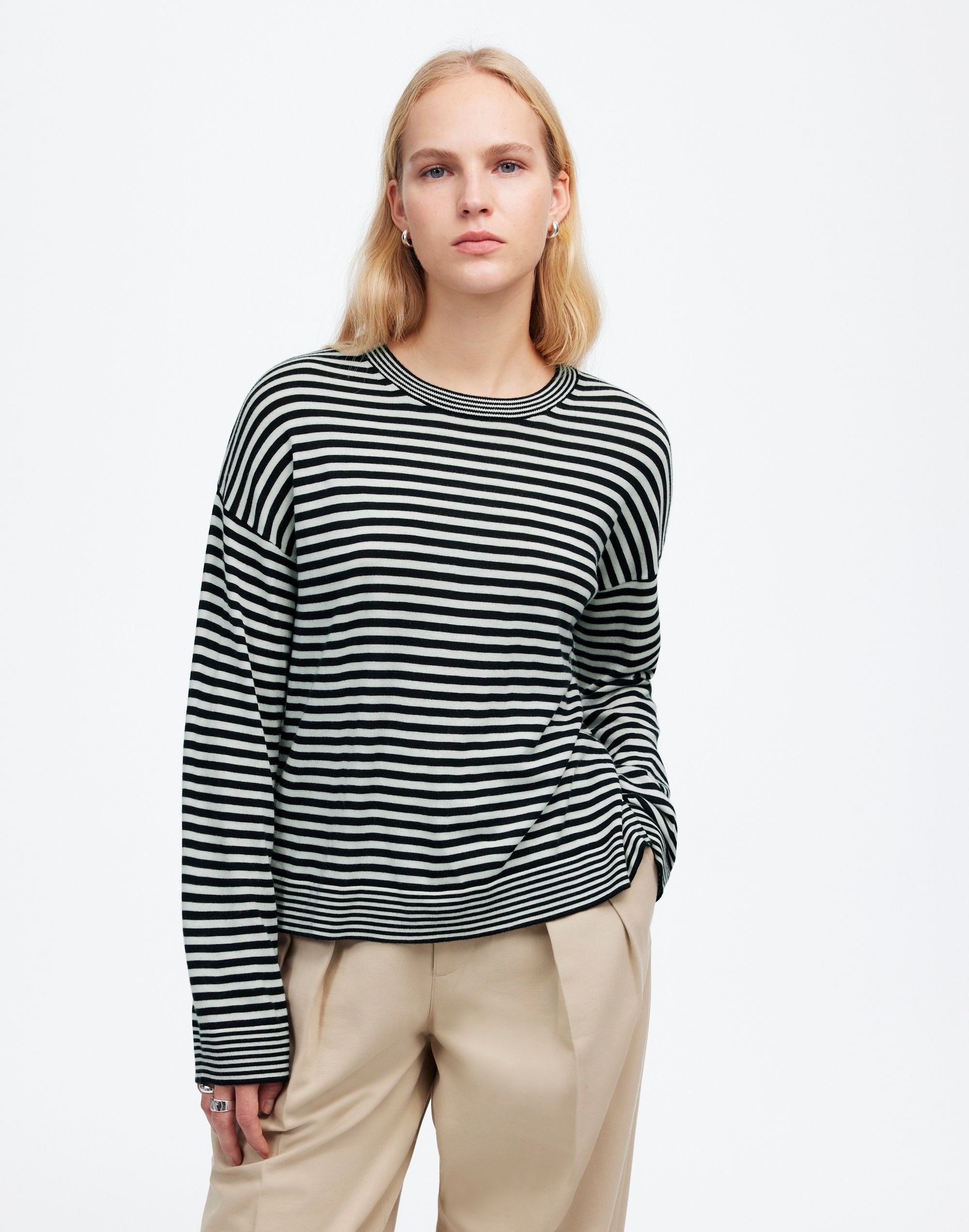 Merino Wool-Silk Blend Crewneck Sweater Stripe | Madewell