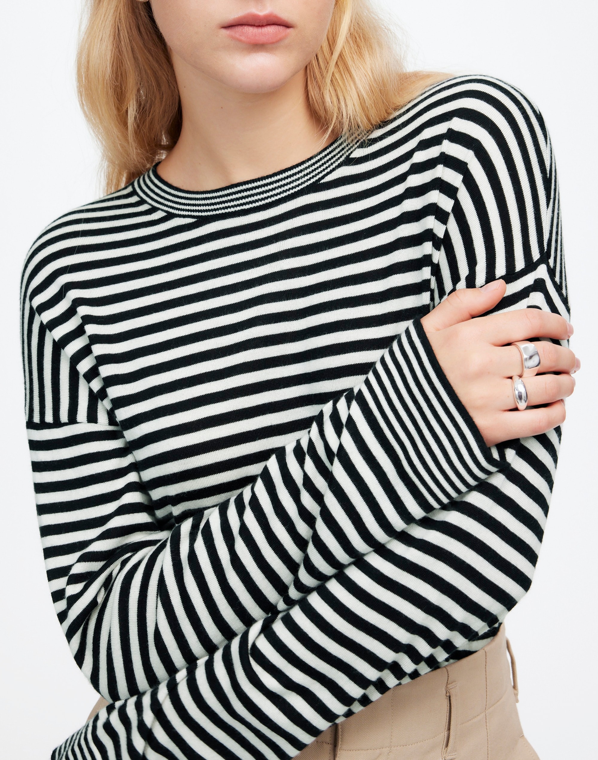 Merino Wool-Silk Blend Crewneck Sweater Stripe | Madewell