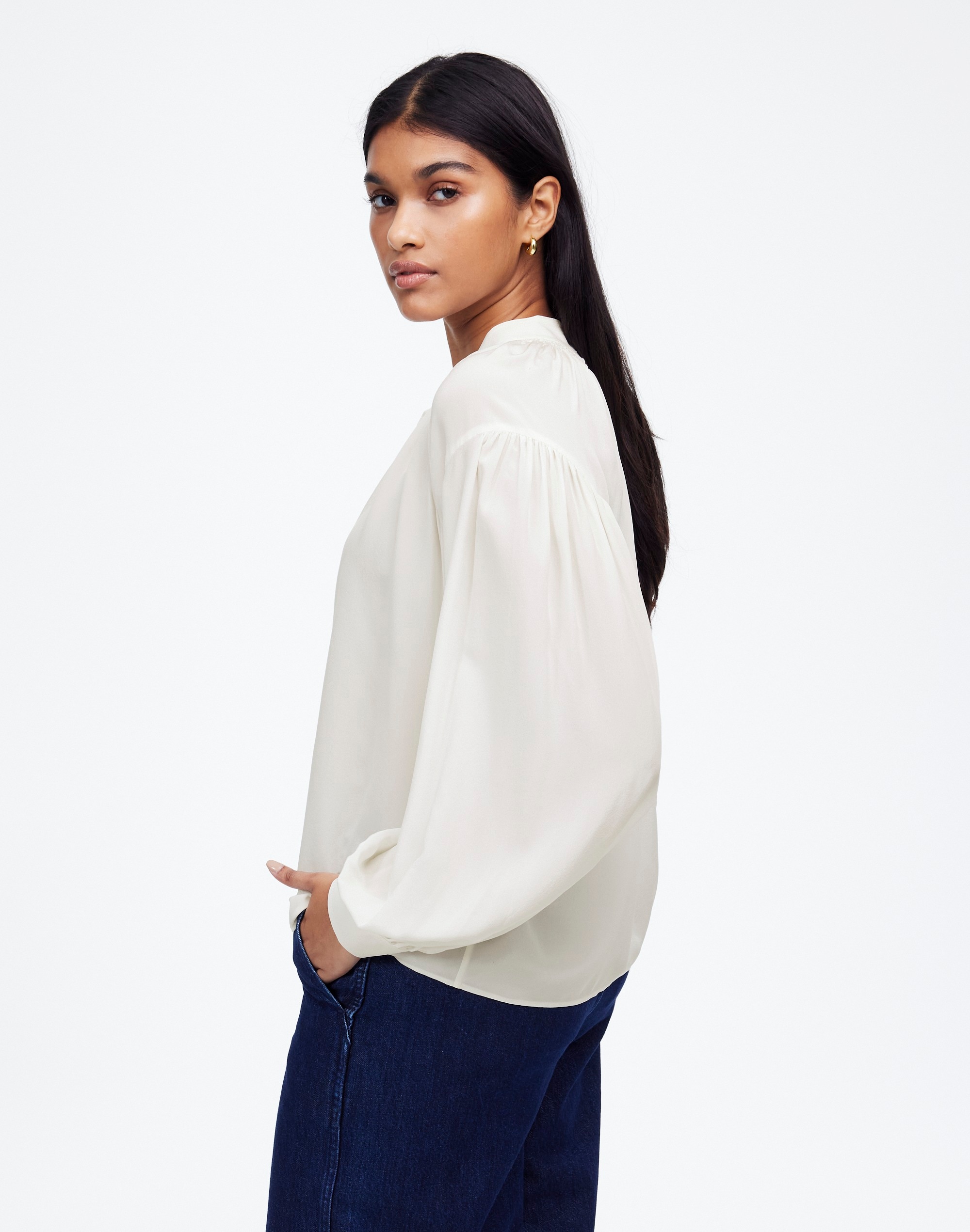 Shirred Long-Sleeve Top Silk | Madewell