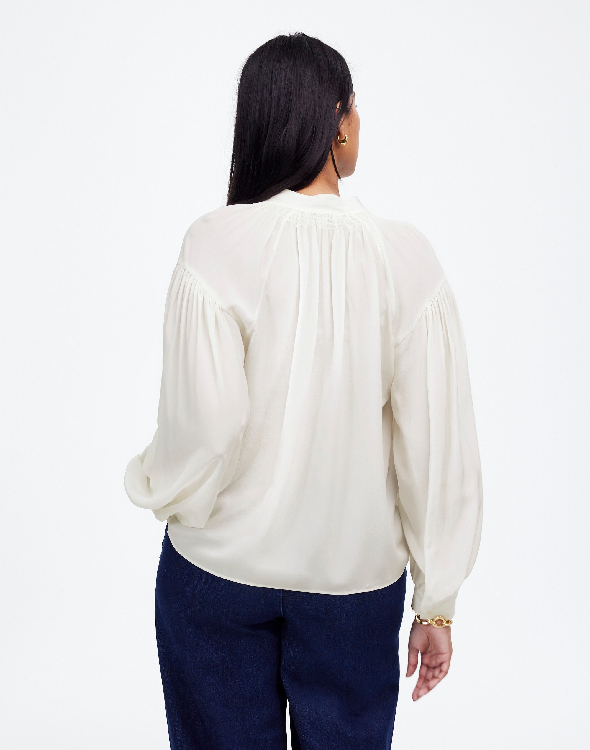 Shirred Long-Sleeve Top Silk | Madewell